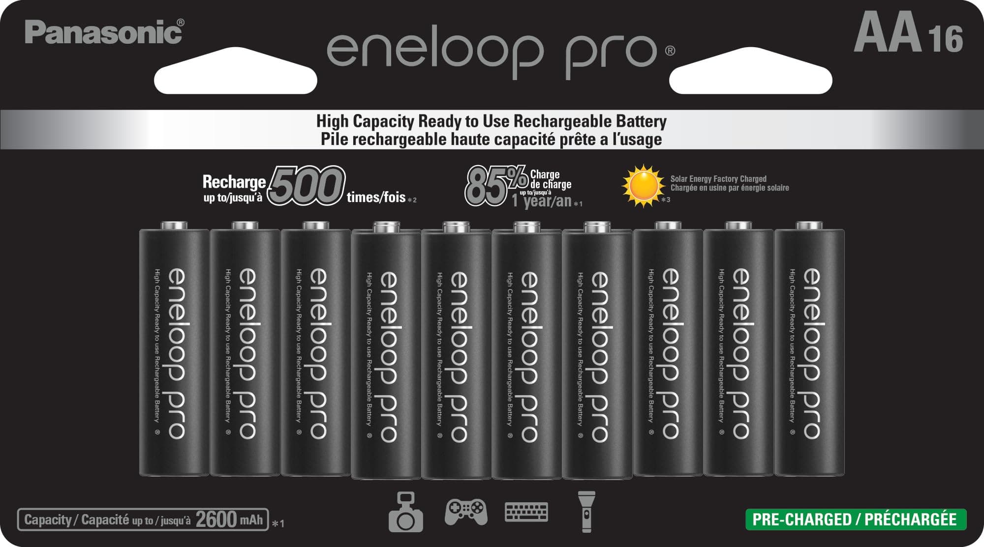 Panasonic BK-3HCCA16FA pro AA High Capacity Ni-MH Pre-Charged Rechargeable Batteries, 16-Battery Pack