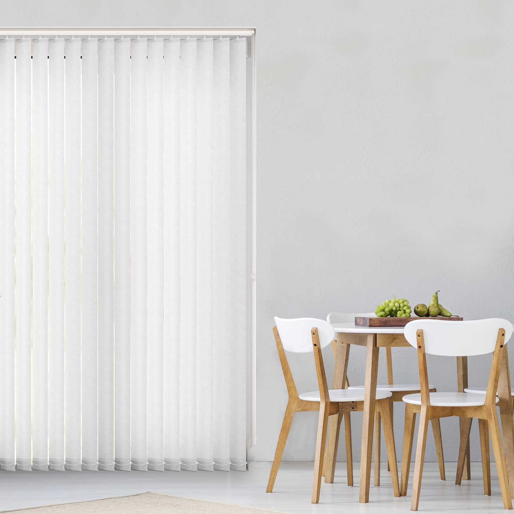 Made to Measure 89mm Vertical Blind Genesis White custom made in 16 size ranges individually made to your custom sizes. 1200mm (W) X 2100mm (D)