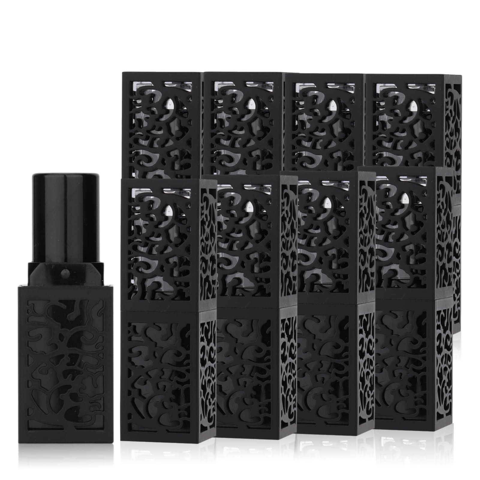 Dioche 10 Pack Empty Lipstick Tubes 12.1mm, Refillable Lipstick Container DIY Lip Balm Tube, Black Hollow Lipstick Case for Handmade Cosmetic (01)