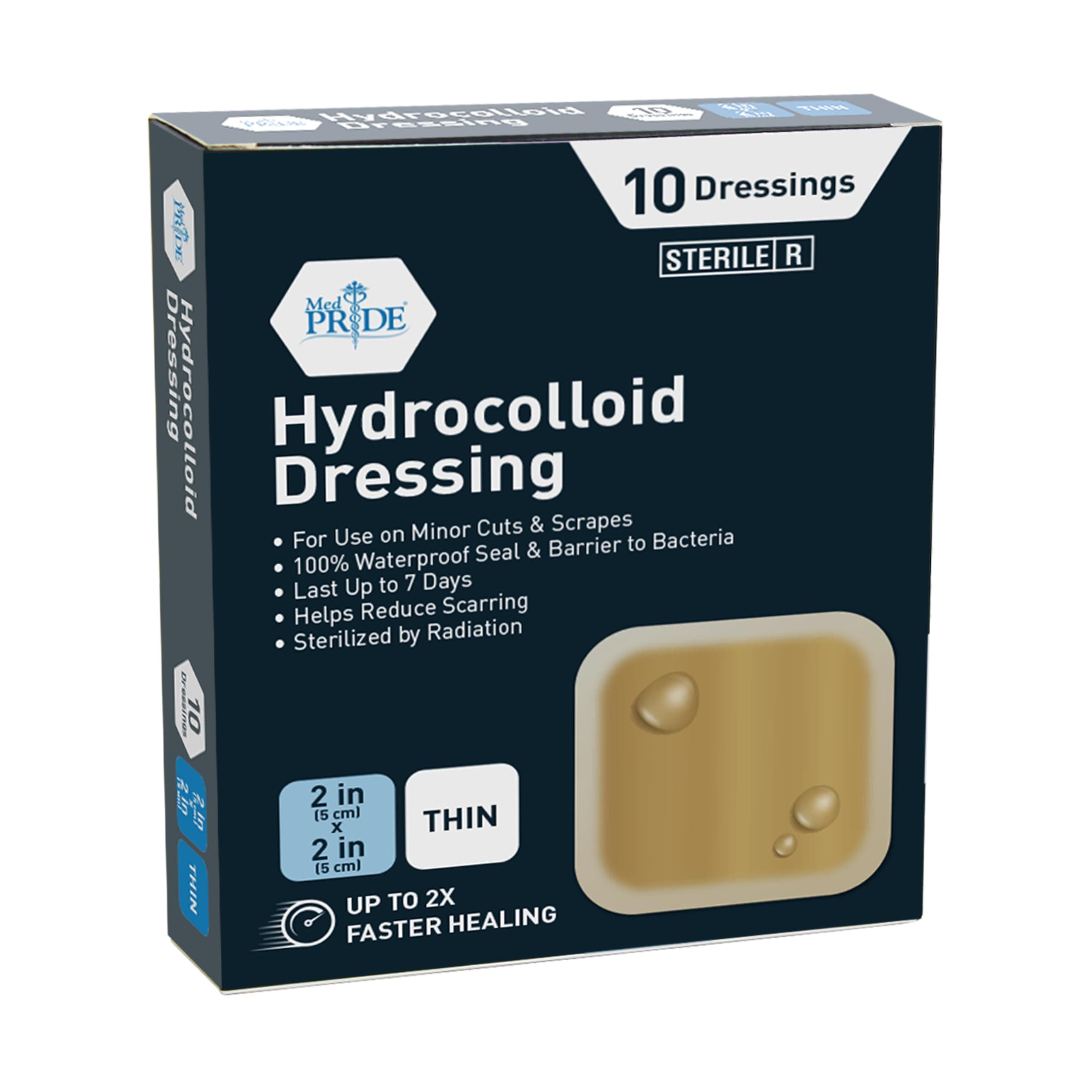 MED PRIDE Hydrocolloid Dressing 2in by 2in Sterile Adhesive Bandages for Pilonidal Cyst Ulcers Blisters Acne (2'' x 2'' 10 Thin)