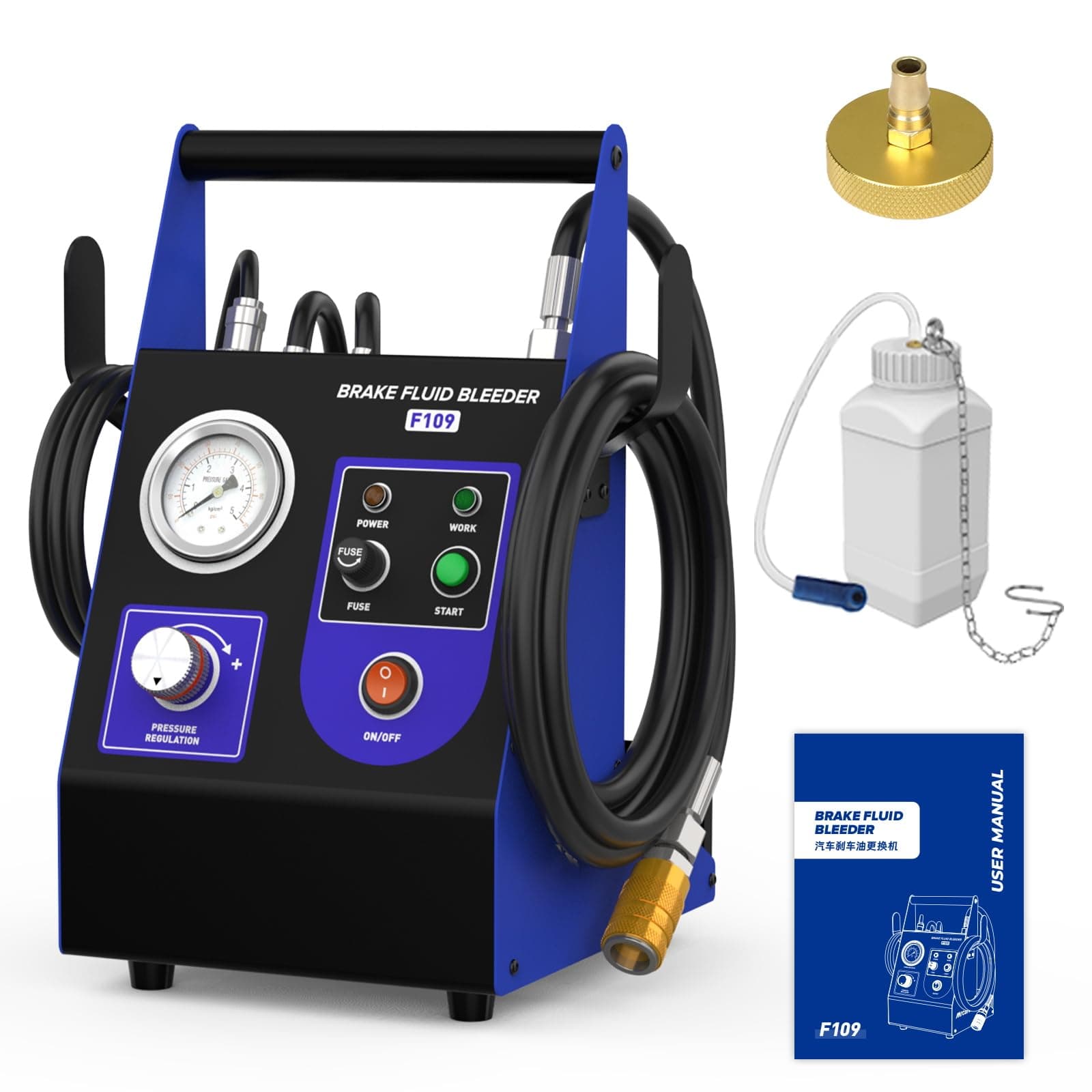 BELEY Automatic Brake Fluid Bleeder Kit, 0.7~2.5 Bar Pulsed Brake Oil Exchanger 110V Electric Brake Flush Machine One-Man Brake Bleeding Tool 1.6L/min Flow Airless Vacuum Filling for BMW,Benz,VW,Audi
