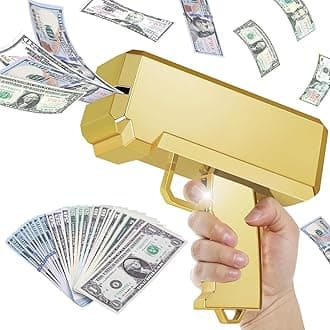 Money Gun Shooter and Prop for Movies, Handheld Cash Toy Paper Playing Dispenser Fake Gun for Party, Pretend Play Toy (Gold)