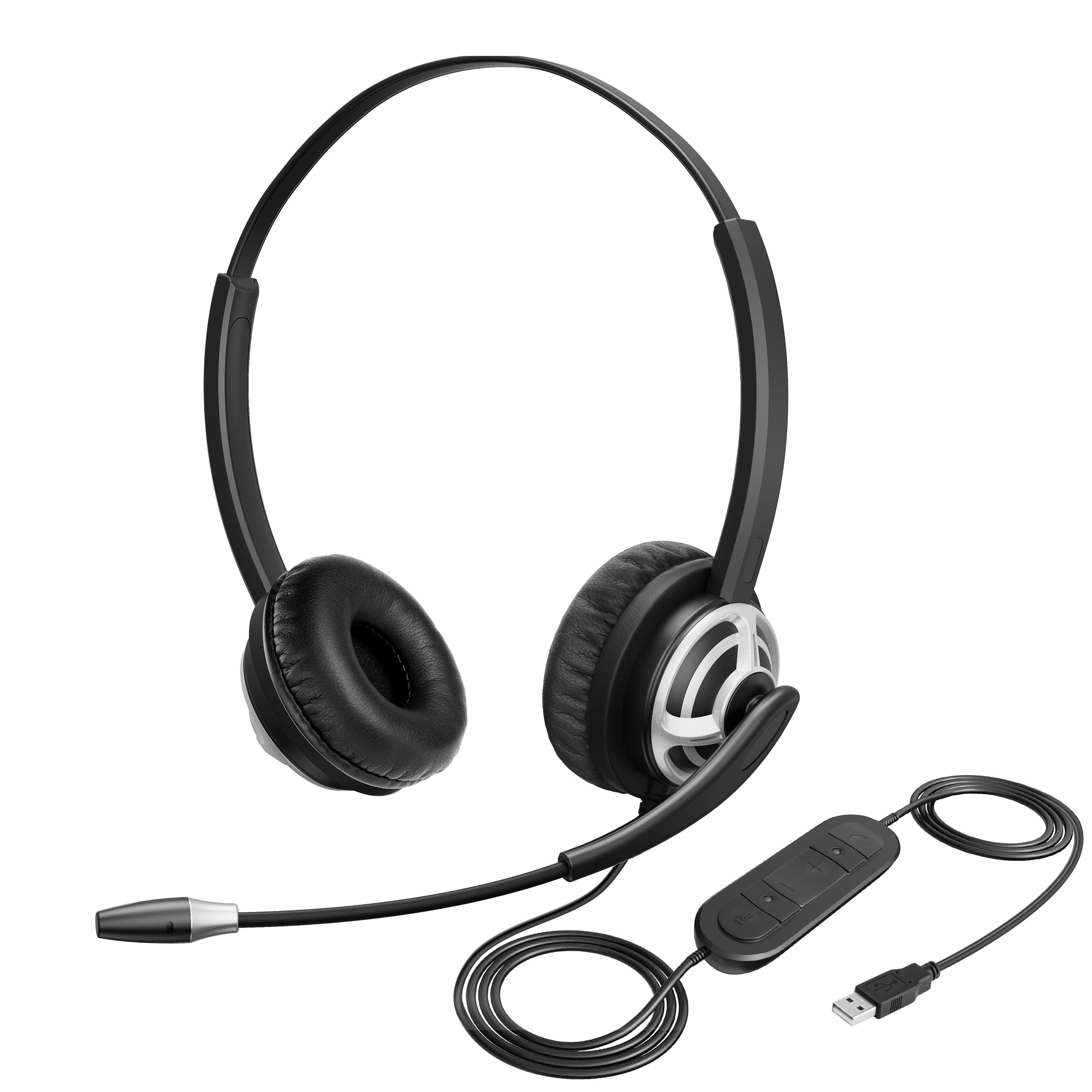 MKJ USB Headset with Microphone Noise Cancelling - Computer Headphones with Mic for PC, Laptop, Mac - Call Center Headset for Zoom, Ms Teams, Business, Office - Wired VoIP USB-A Headset for Softphone