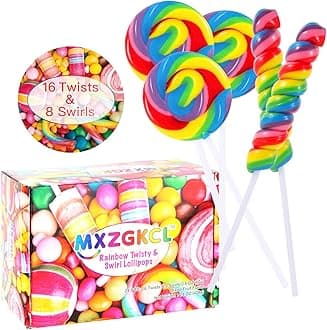 Big Size! 24 Pack Twisty Lollipop, Swirl Lollipop, Rainbow Twist and Swirl Lollipops Individually Wrapped Bulk, Kid's Lollipops Candy for Birthday, Net 17g Mixed Fruit Flavor