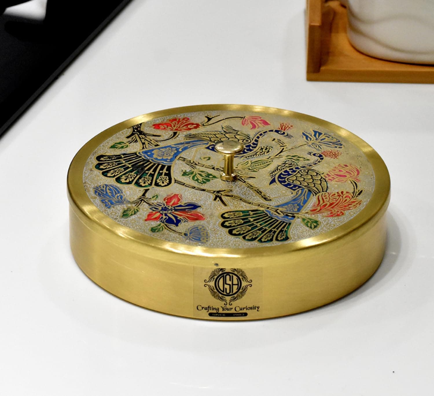 DSH Masala Dani Set Brass Masala Box Multipurpose Uses For Kitchen Masala Containers Jars Set With 1 Spoon.(MASALAbox-MORE)