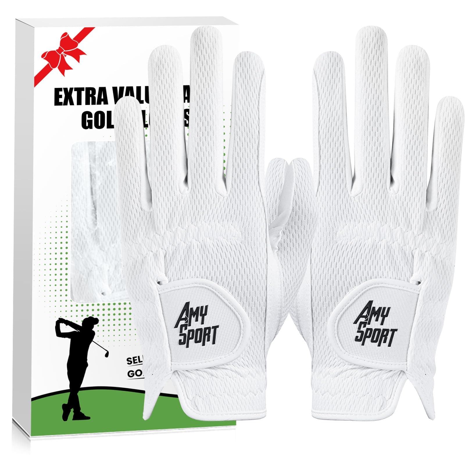 Golf Gloves Men Pair Left and Right Both Hand Rain Grip Lh Rh Weathersof No Sweat All Weather Grips Soft Comfortable Gray Green Size Small Medium ML Large XL