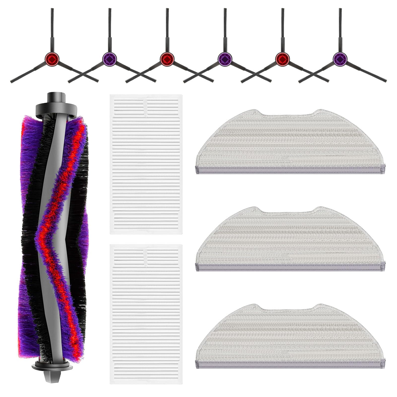 Alloytool 12 Piece Accessory Set for Eureka E10s Robot Vacuum Cleaner, Replacement Parts Includes 1 Main Brush, 2 HEPA Filters, 3 Wipes, 6 Side Brushes