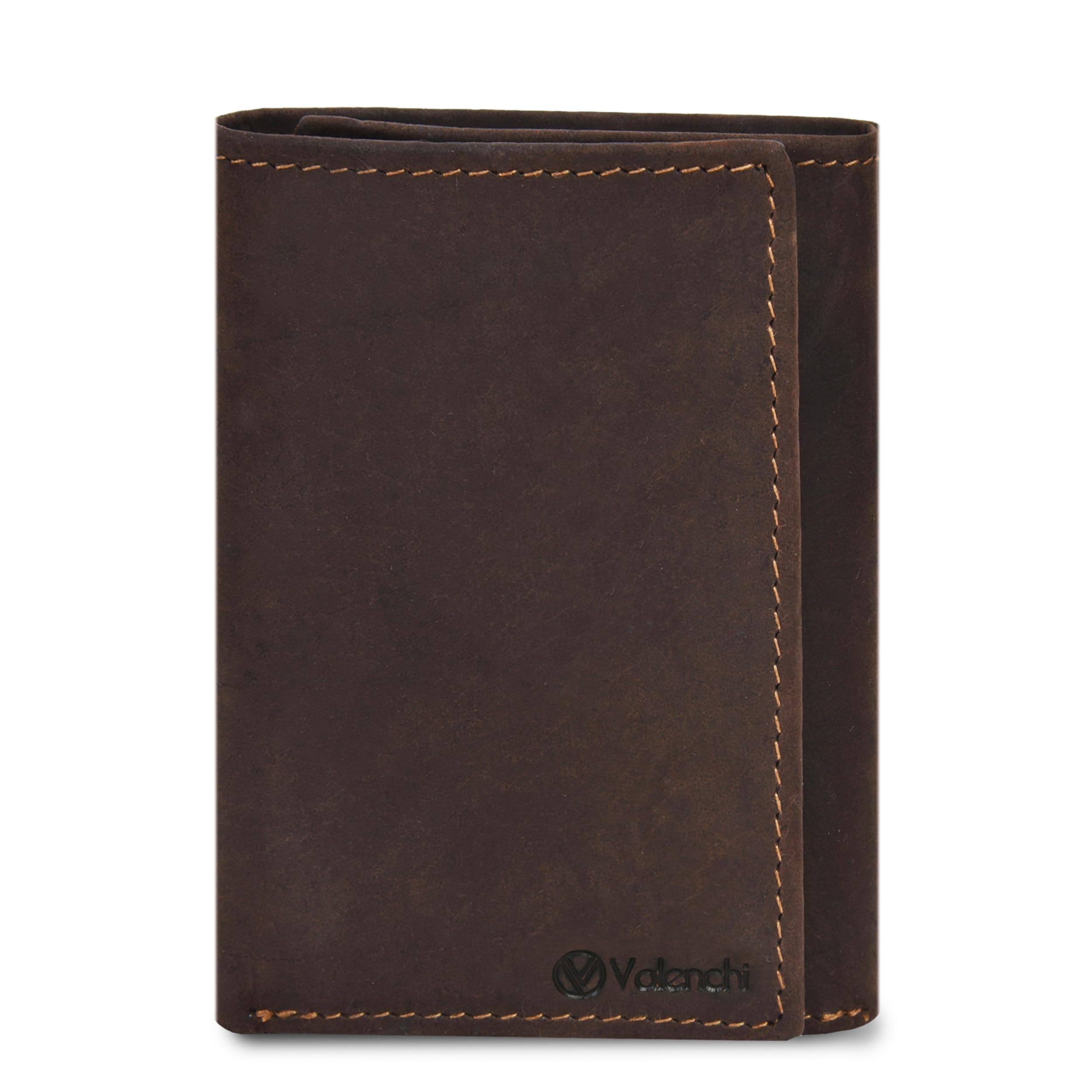 - Genuine Real Leather Trifold Men's Wallet - With Card Holder Slots, ID Window and Currency Compartment - Christmas Gifts For Men (Brown Oily Hunter TF02)