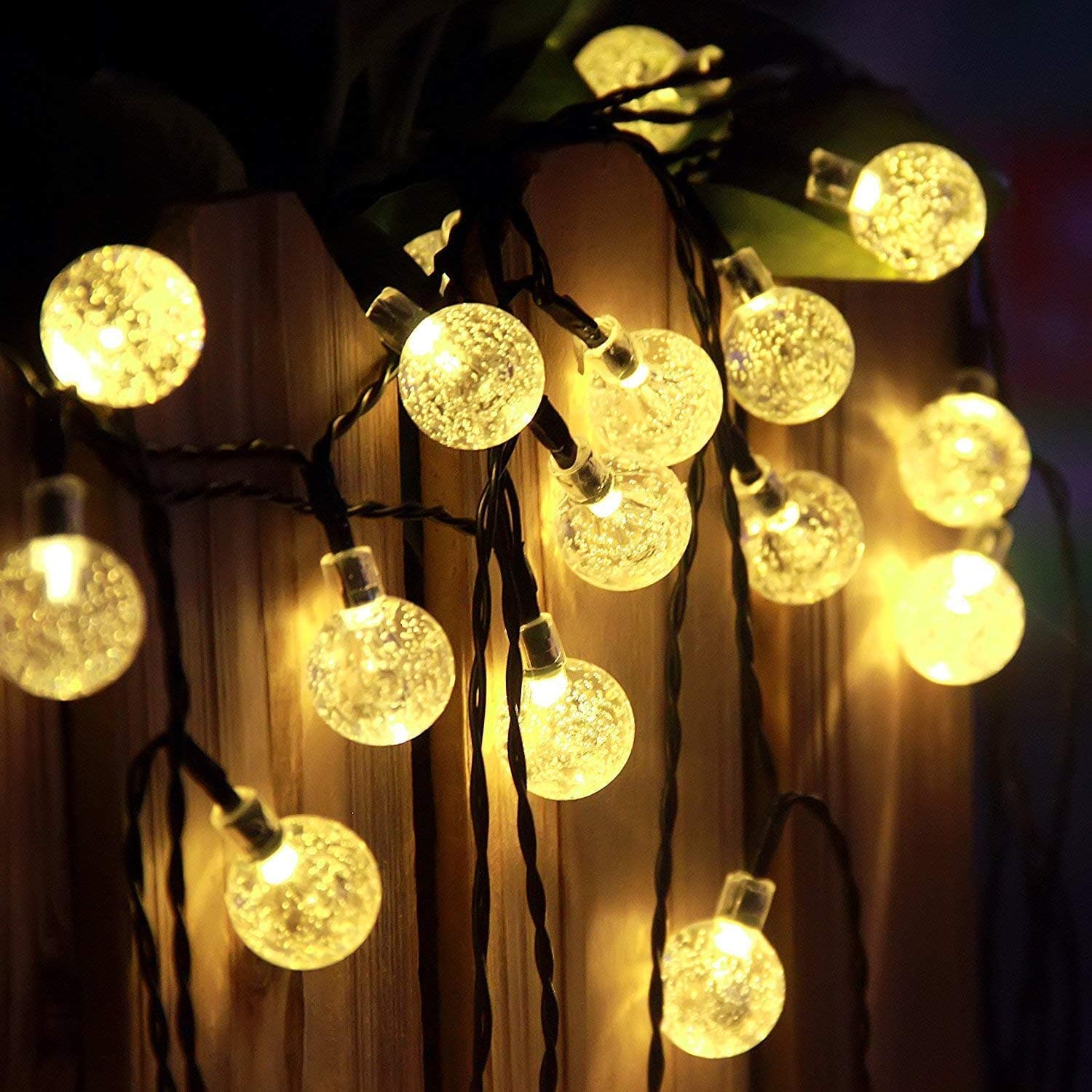 Brisun Solar String Lights & Battery Powered (2 in 1) 32 LEDs 15.4ft Waterproof Crystal Ball LED Fairy Lights with 8 Modes for Garden, Patio, Party, Wedding Decoration and More (Warm White)