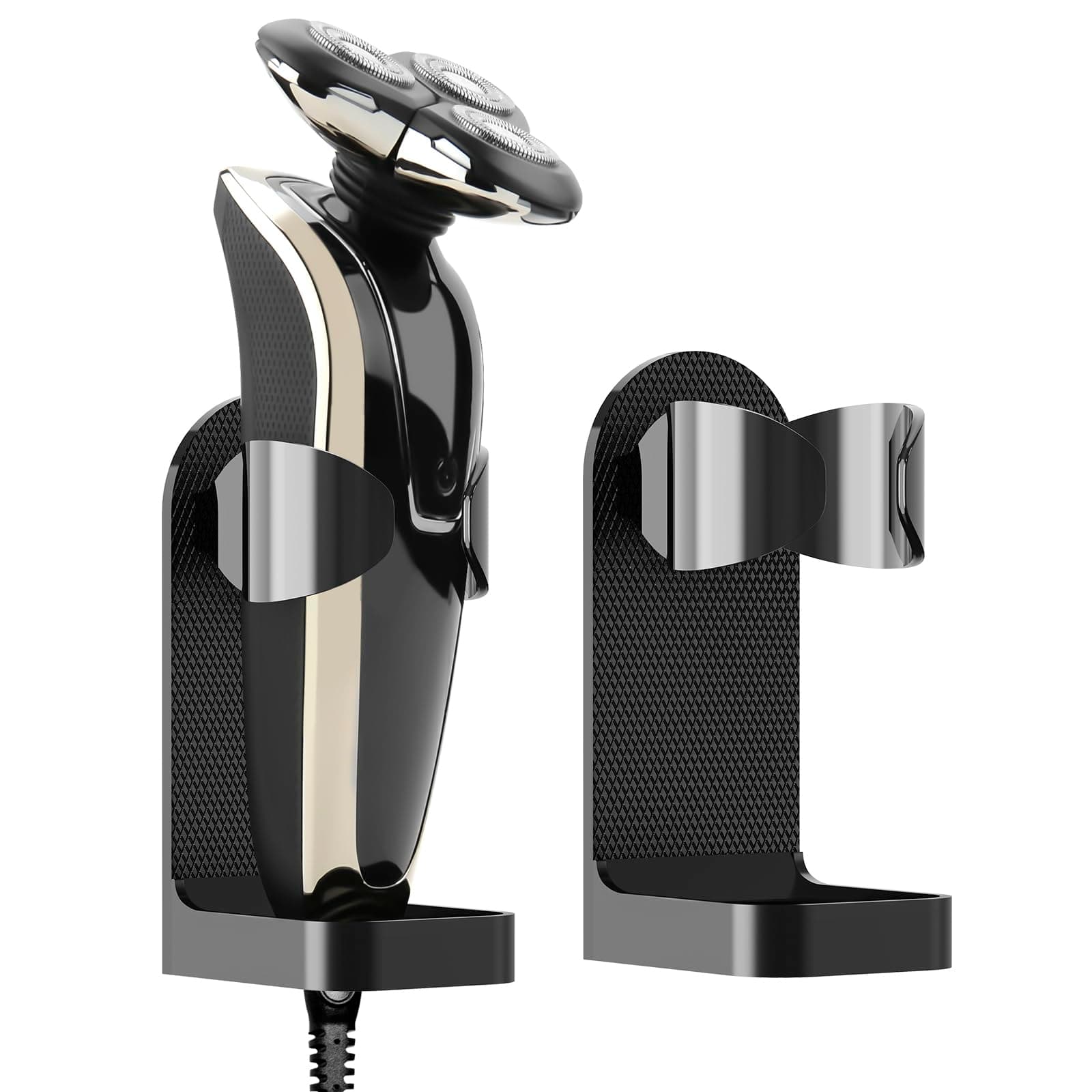 Adjustable Electric Shaver Holder, 2 Pack Self Adhesive Razor Stand, Shower Razor Stand Compatible with Philips Series 7, Series 9 (Black)