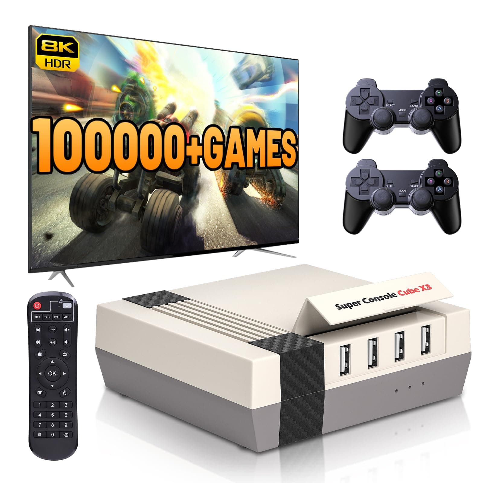 Kinhank Super Console Cube X3 Retro Game Console with 100000+ Games, EmuELEC 4.5/Android 9.0/CoreELEC 3 Systems in 1,2.4G+5G,BT 4.0,Compatible with PSP/PS1/Arcade
