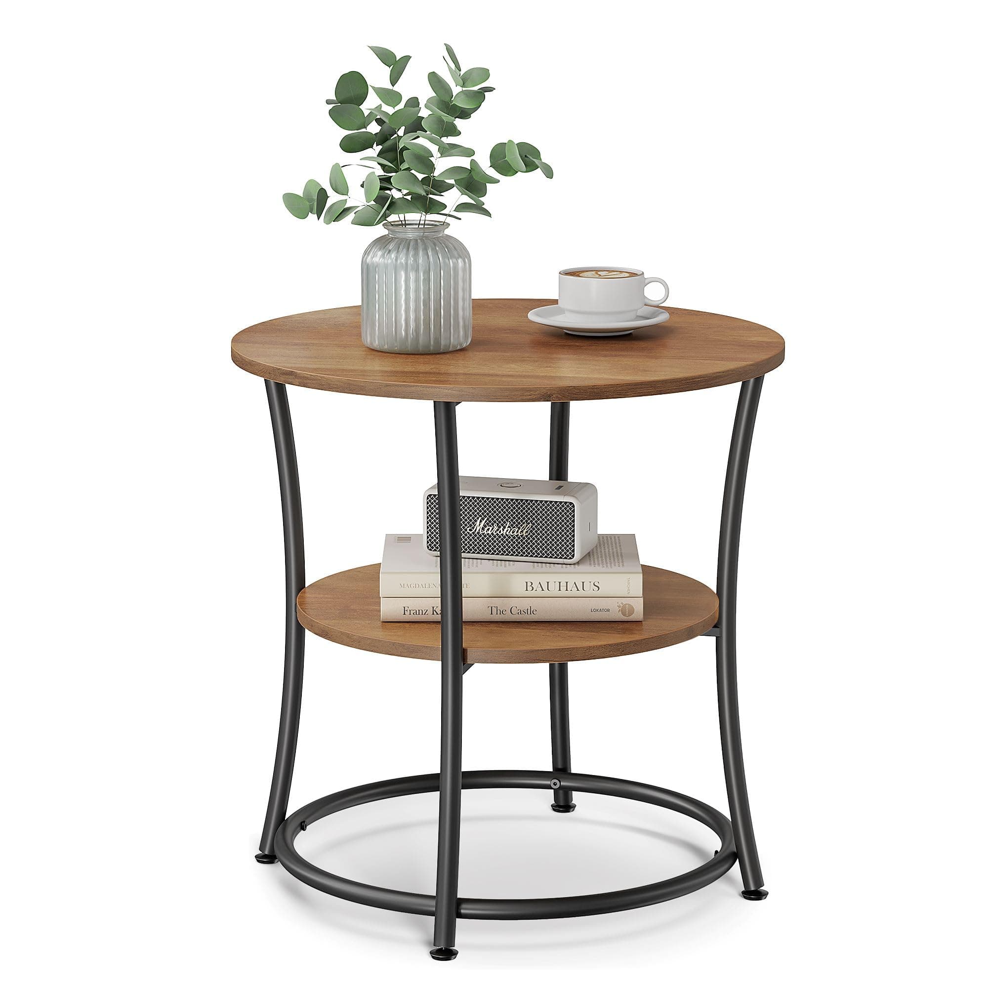 VASAGLE サイドテーブル ラウンドエンドテーブル 棚2個付き ULET056B41