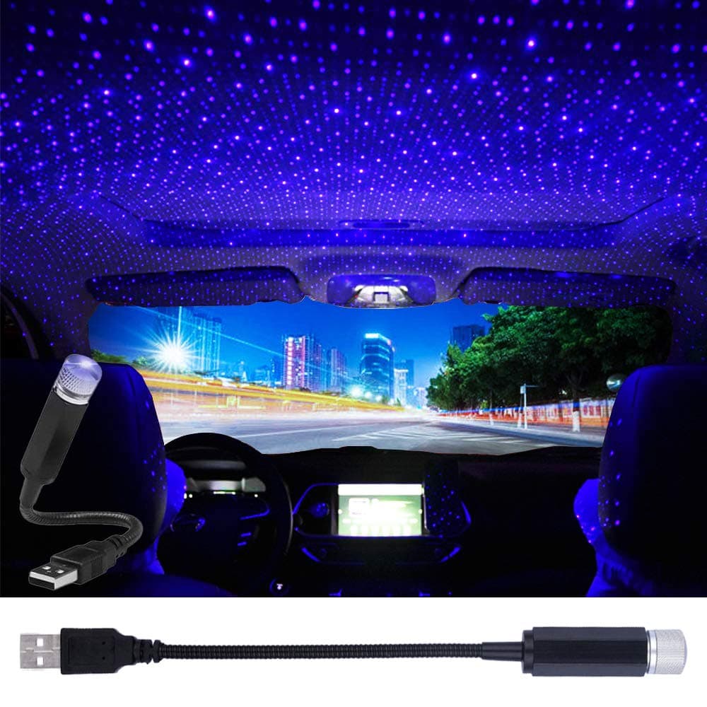 USB Star Projector Night Light, Portable Adjustable Romantic Interior Roof Lights Star Lamp Projector Decorations for Car, Ceiling, Bedroom (Violet Blue)