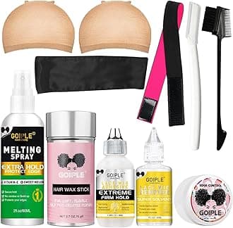 Wig Accessory Essentials Kit Lace Front Wig Glue & Remover, Wig Caps, Elastic Band, Hair Wax Stick, Edge Control, Edge Brush, Hair Shear Dermaplanning Razor Tool and Edge Scarf - 10PCS