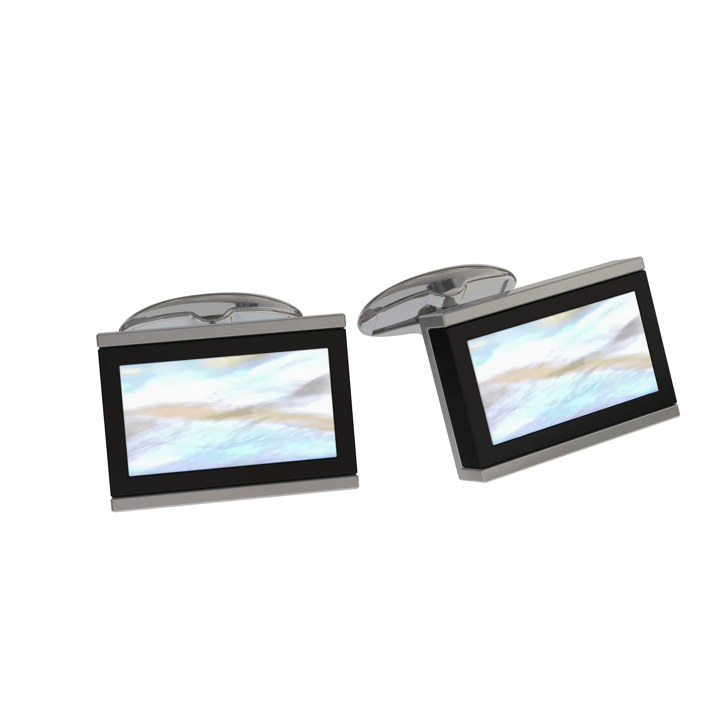 Cuff Link Set - Designer, Mother of Pearl Rectangular & Bonus Steel Collar Stays