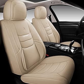 Full Coverage Leather Car Seat Covers Set Universal Fit for Most Cars Sedans Trucks SUVs with Waterproof Leatherette in Automotive Cover Accessories (Beige, Set) XT001