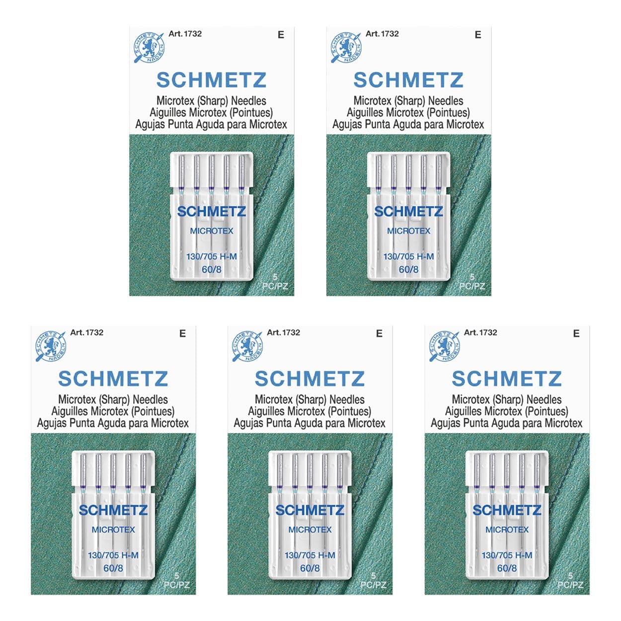 25 Schmetz Microtex Sharp Sewing Machine Needles 130/705 H-M Size 60/8 by Schmetz