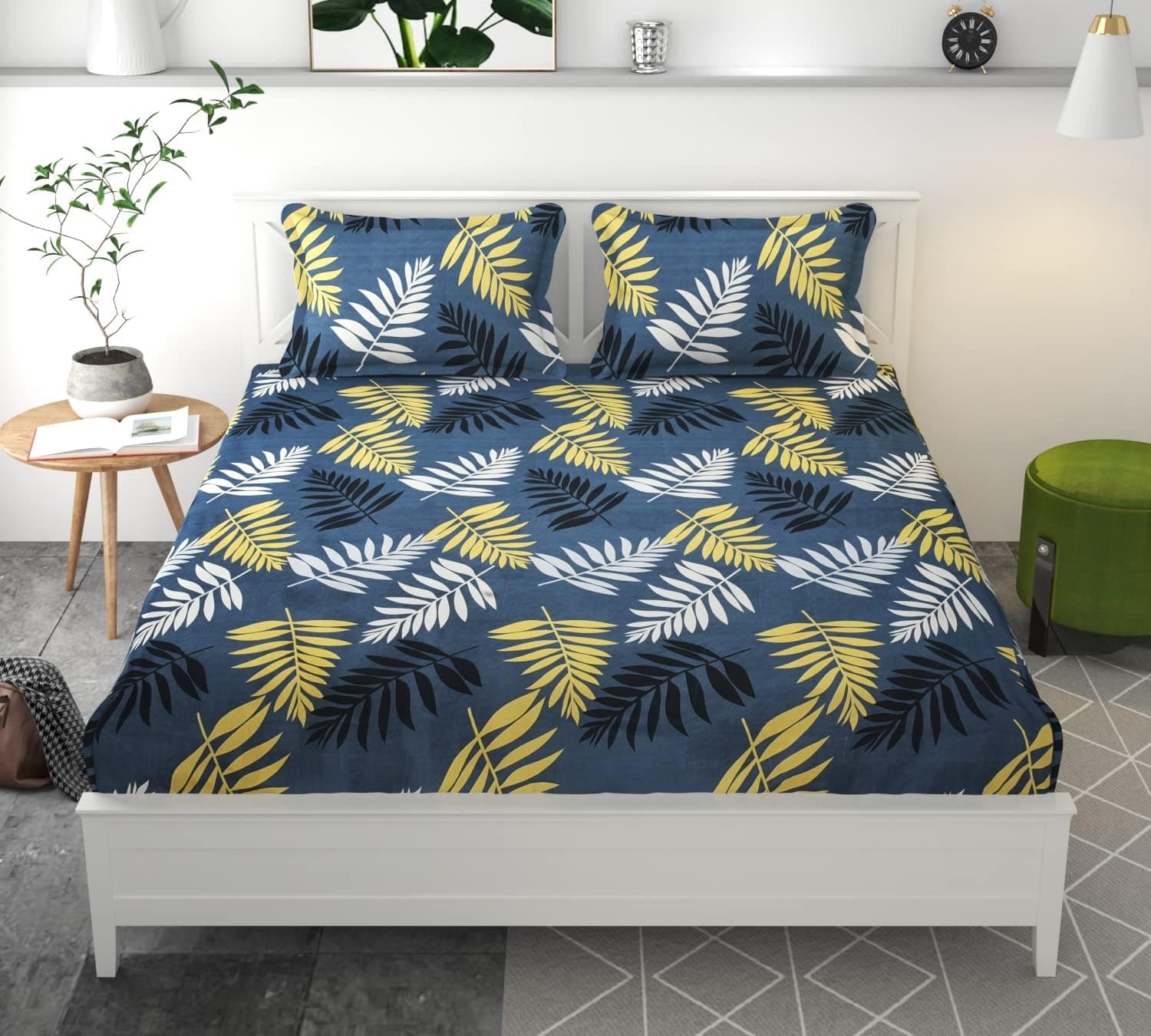 Flower Print Grey Double Bed Flat bedsheet with 2 Pillow cover/72 * 78 inches Double Bed bedsheet
