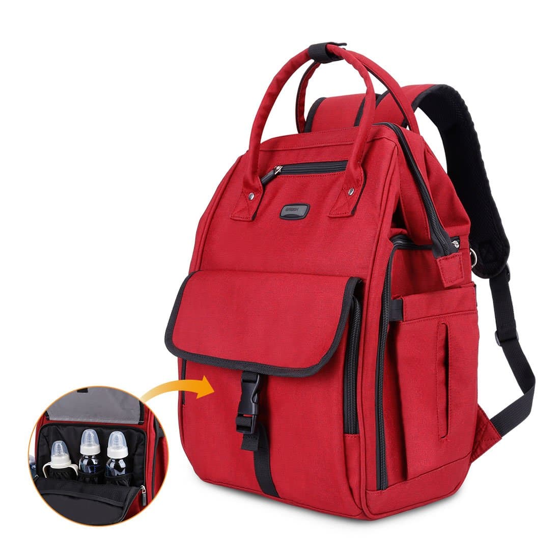 GYSSIEN Diaper Bag Multi-function Waterproof Travel Backpack Nappy Bags for Baby Care, Large Capacity, Stylish and Durable, Crimson