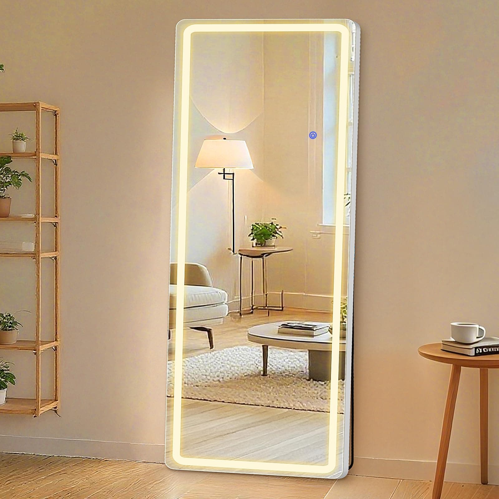 64"x21" Full Length Mirror Standing Mirror with LED Lights, Lighted Floor Mirror with Stand, Full Body Mirror w/Dimming & 3 Color Lighting, Wall Mirror Full Length Aluminum Alloy Thin Frame, White