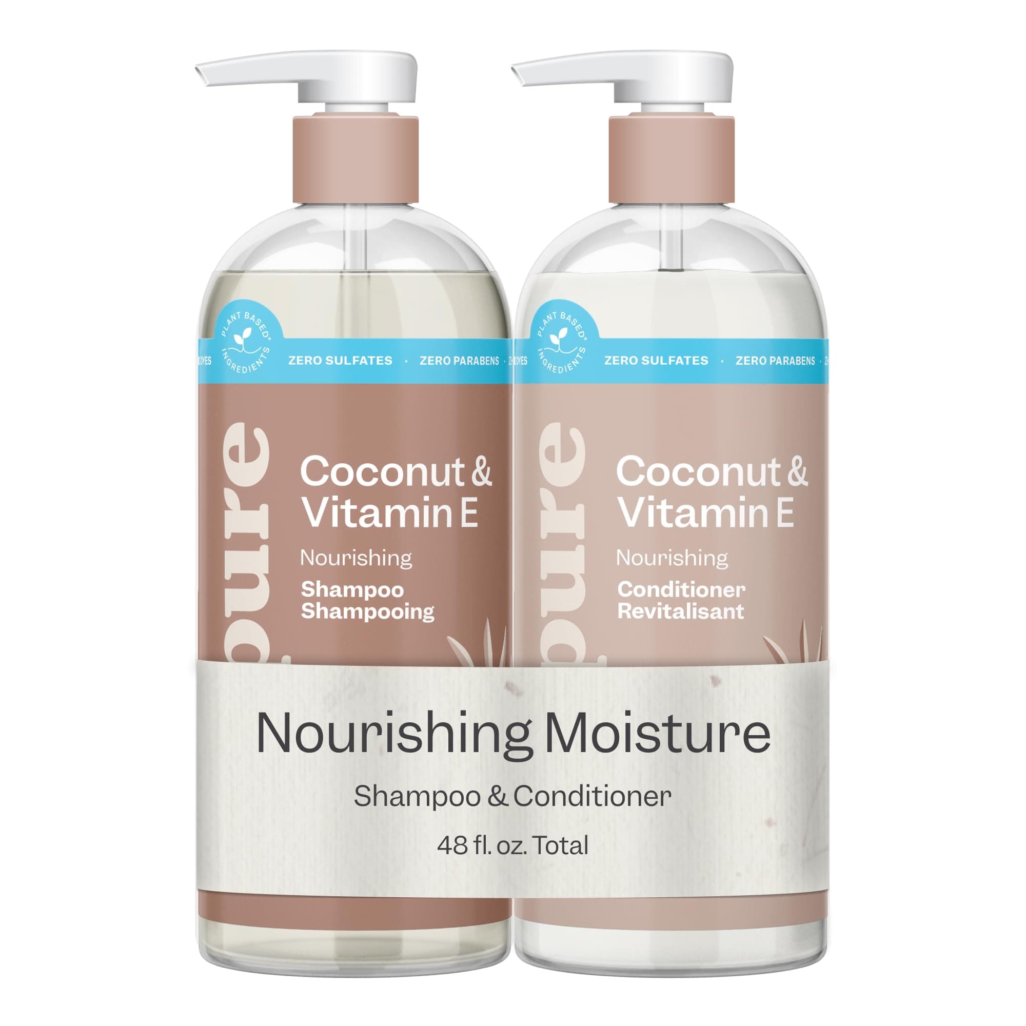 Coconut & Vitamin E Shampoo & Conditioner Set, Plant-Based – Nourishes & Seals In Moisture For Soft, Healthy Hair – For Dry, Lifeless Hair – Coconut Oil & Vitamin E - 24 Fl Oz each, 2 Pack