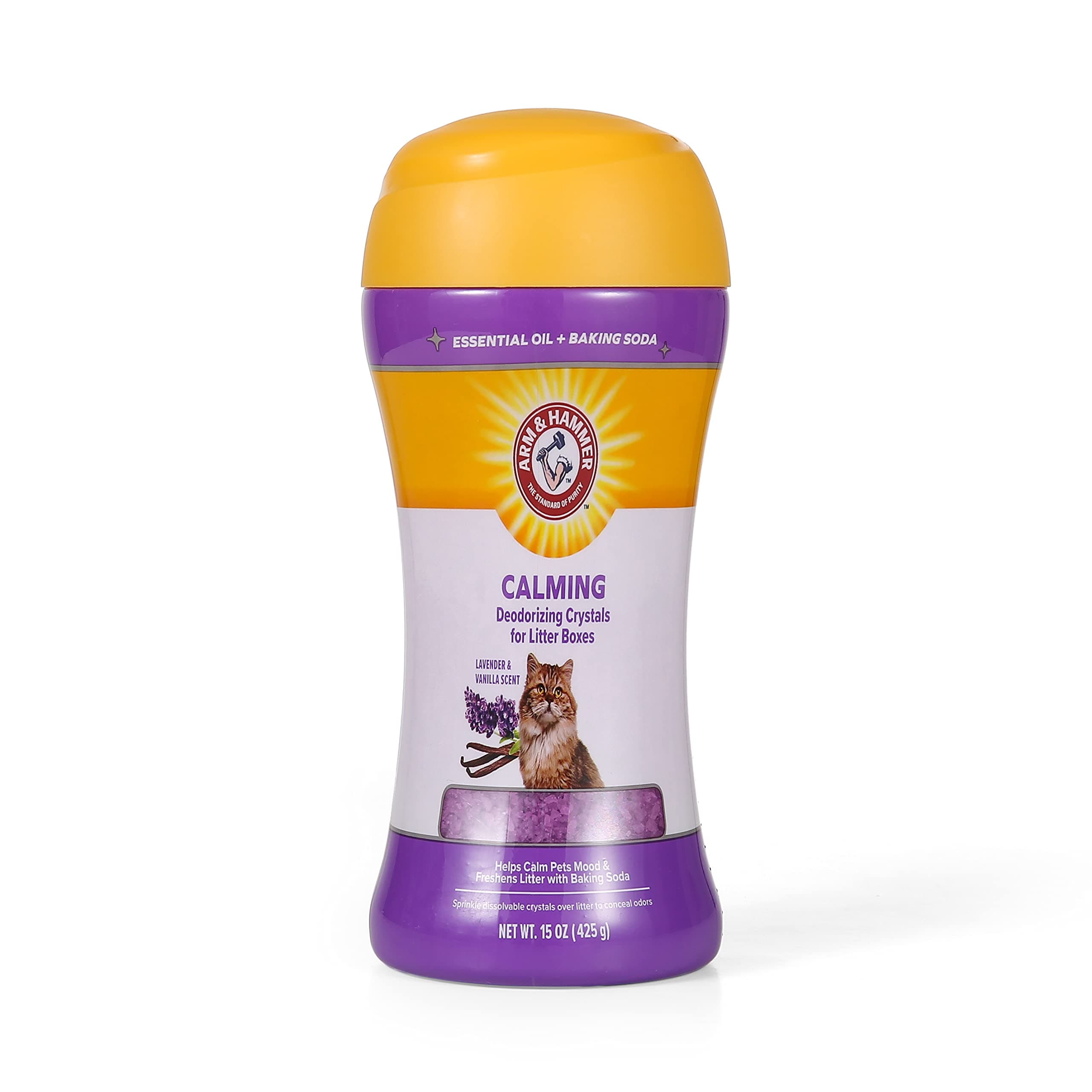 Arm & Hammer Deodorizing Cat Litter Crystals for Litter Boxes | Calming Odor Neutralizing Cat Litter Odor Eliminator in Lavender & Vanilla Scent | Litter Box Odor Eliminator, 15 Oz