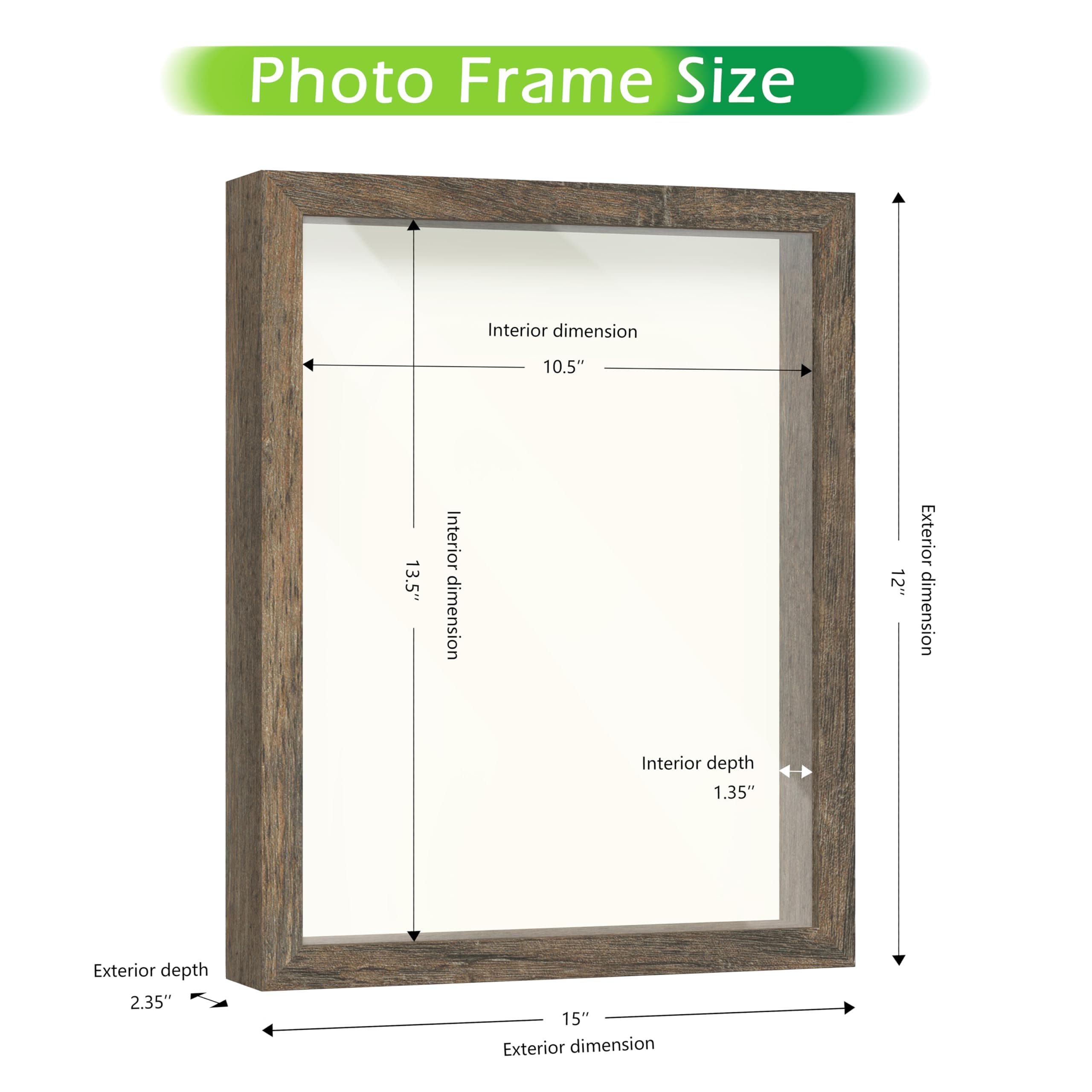 FrameWorks 11x14 Driftwood Wooden Shadow Box Frame – Soft Felt Back, Tempered Glass, and Included Elegant White Ball Push Pins