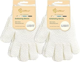 Exfoliating Dual Texture Bath Gloves for Shower, Spa, Massage and Body Scrubs, Dead Skin Cell Remover, Gloves with Hanging Loop (2 Pairs Light)