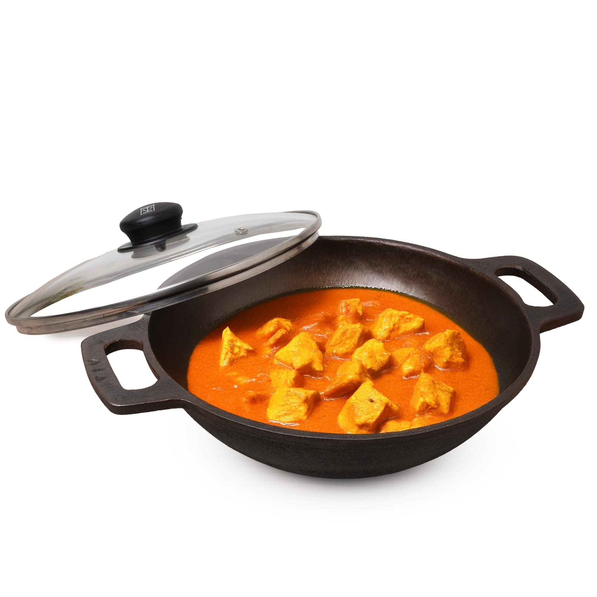 Super Smooth Cast Iron Kadai with Glass Lid | Medium, 10.2Inch/26 cm, 2.5Ltr, 2.4kg | Naturally Nonstick, Pre-Seasoned Kadhai, 100% Pure & Toxin-Free, No Chemical Coating