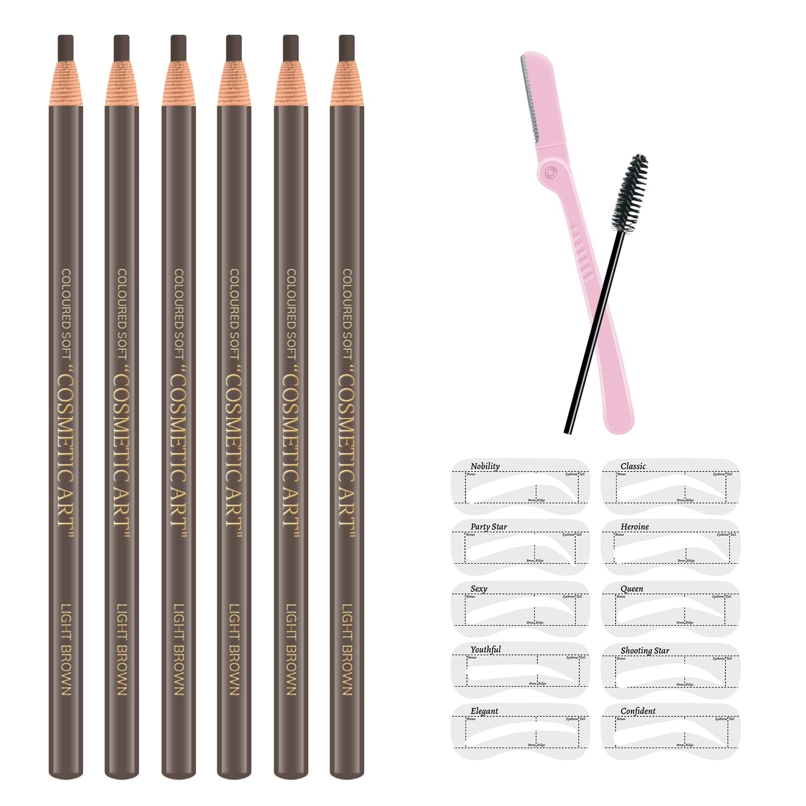 6 Pcs Pull Cord Peel-off Eyebrow Pencil Tattoo Makeup and Microblading Supplies Set for Marking, Filling and Outlining, Waterproof and Durable Permanent Eyebrow Liner-Light Brown