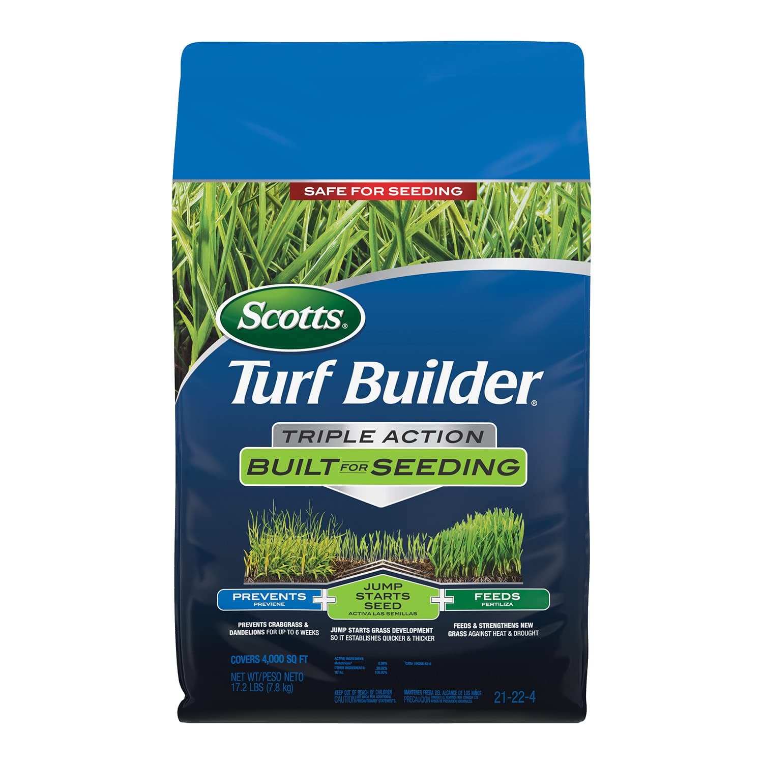 Scotts Turf Builder Triple Action Built for Seeding - Weed Preventer and Fertilizer for New Lawns, Lawn Food, 4,000 sq. ft., 17.2 lb.