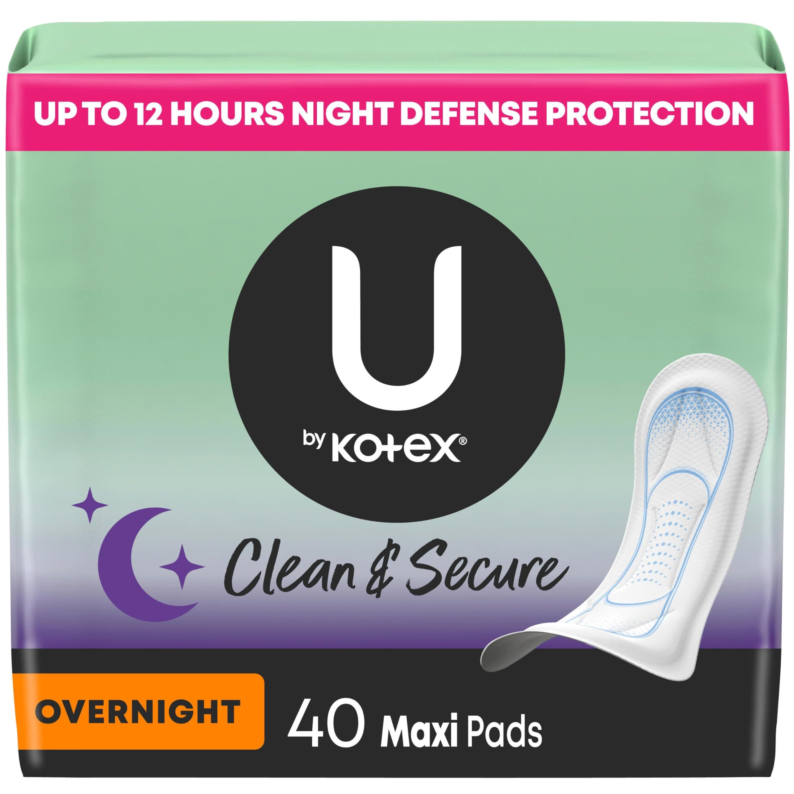 Security Feminine Maxi Pad, Overnight, Unscented, 40 Count (Packaging May Vary)