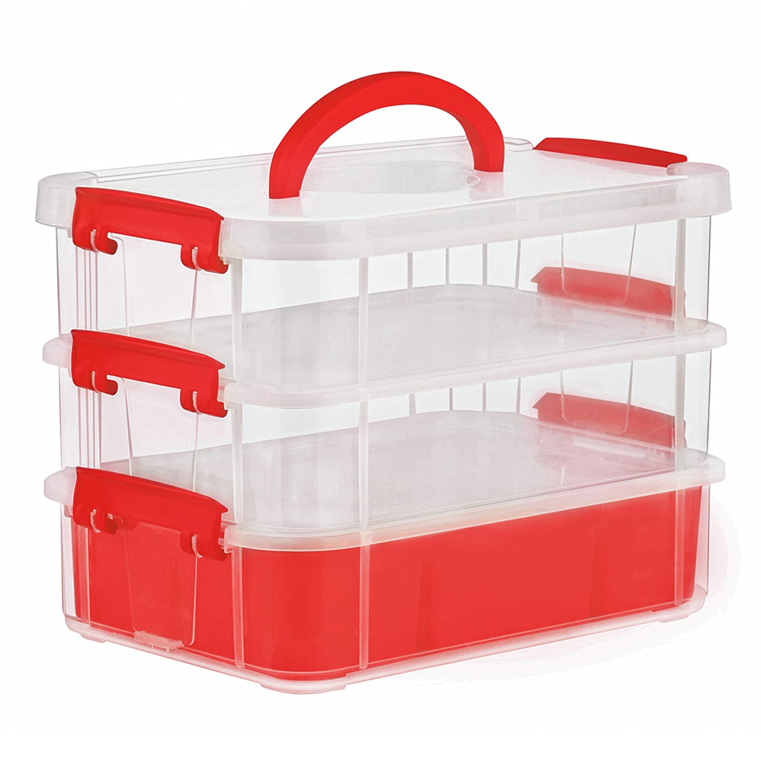 ABOUT SPACE 3 Tier Virgin Plastic Carry Box for Storage with Removable Tray - Transparent Medicine Organizer with Lid & Latch Buckles Stackable Box for Stationery (Assorted - L 26 x B 17 x H 19 cm)