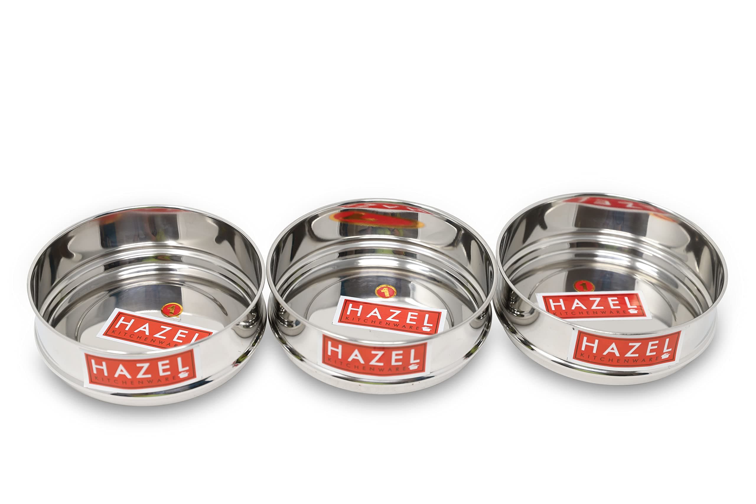 HAZEL Cooker Separator Small Size | 500 ml Each Mini Vessel for Cooker Set of 3 with Glossy Finish | Utensil Set Stainless Steel Cooker Dabba | Stackable Cooker Container Fits in 3 Litre Cooker