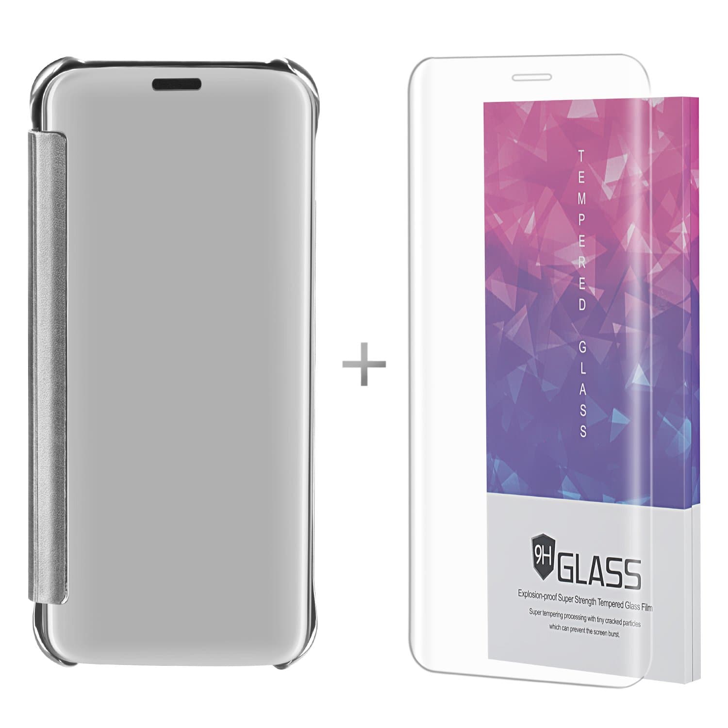 Hanglong Clear View Flip Case For Samsung Galaxy S8 Plus (with one Tempered Glass Screen Protector)-Silver