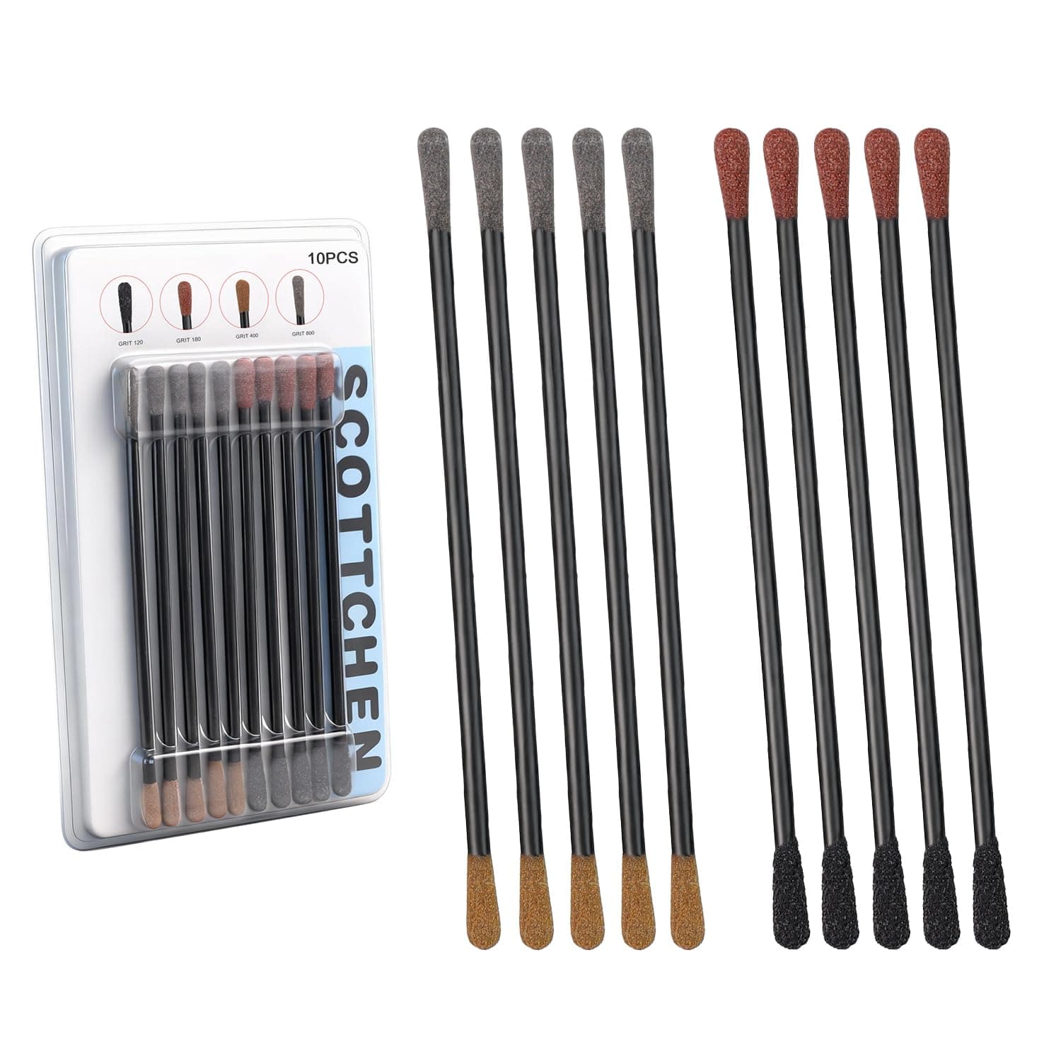 SCOTTCHEN Sanding Sticks Matchsticks Fine Detailing Sanding Grits 120/180 and 400/800-10 Pack