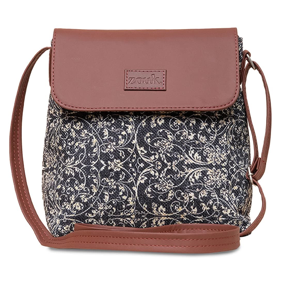 ZOUK プリント レディース ハンドメイド ヴィーガン レザー フラップ スリングバッグ