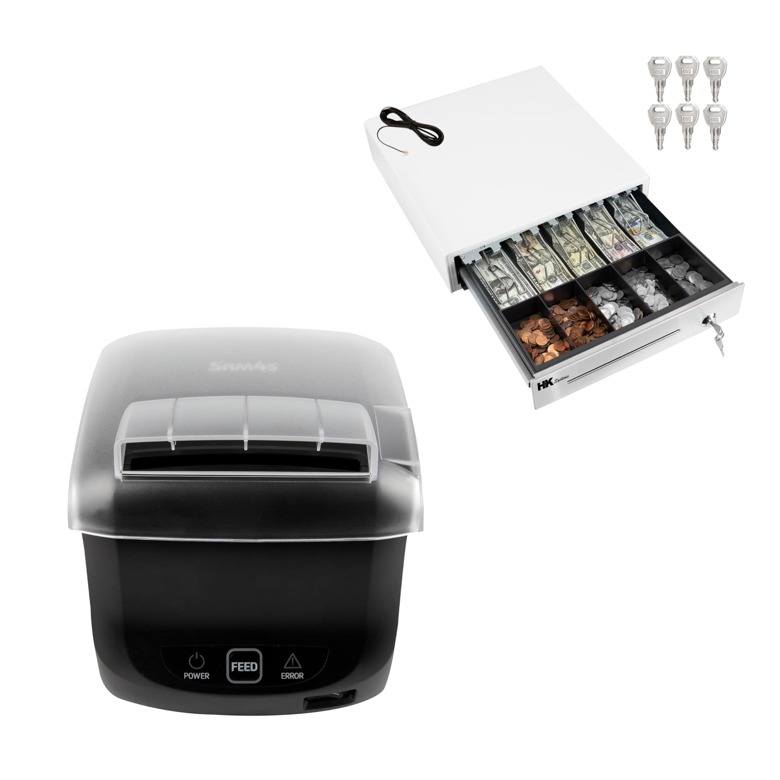 SAM4s Black GIANT-100 Compact 3" Thermal POS Printer USB Serial Ethernet, Splash Cover Included with HK Systems 16" White Cash Drawer