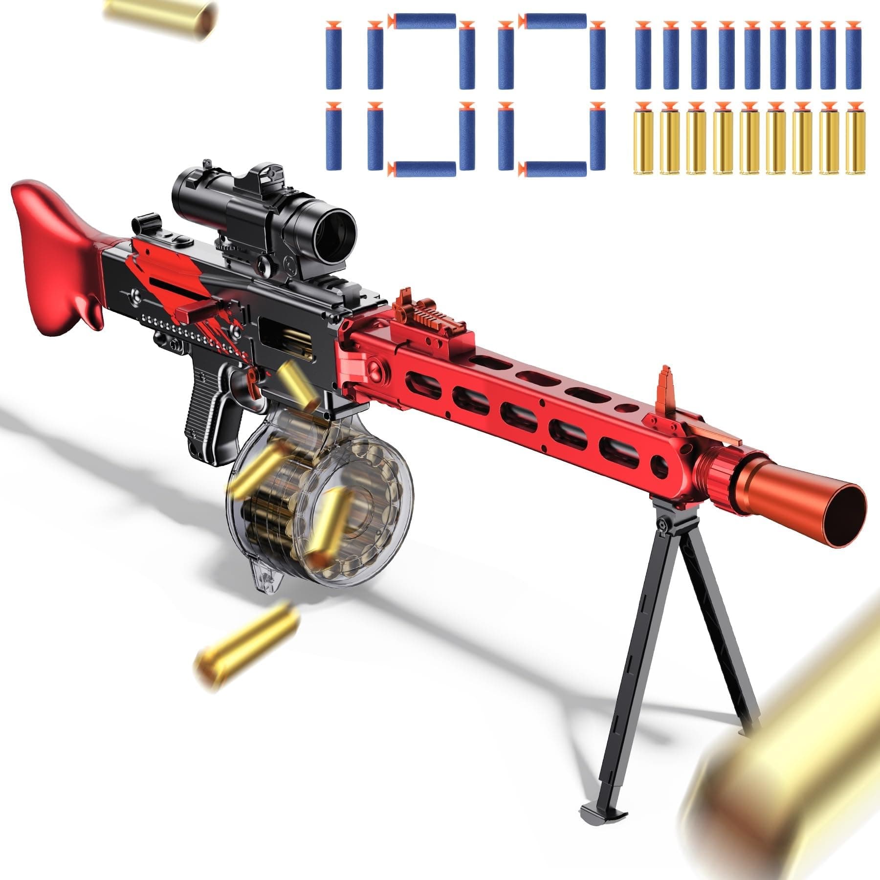 Toy Gun Automatic Sniper for Soft Bullets, 2 Modes Burst Electric Toy Foam Blaster with 100 Darts, Large Magazines, Toys for 18+ Year Old Adults, Birthday Chritmas Gift, Red