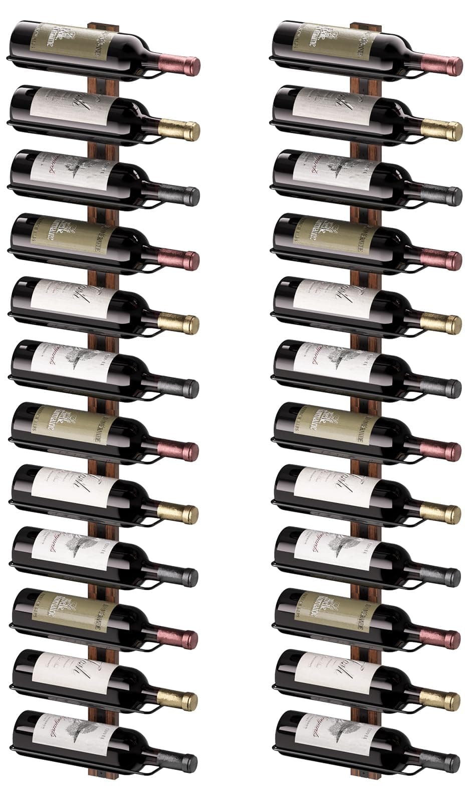 B4Life Wall Mounted Wine Rack for 24 Bottles, Rustic Black Wood Iron Wine Holder for Kitchen, Dining Room, Bar