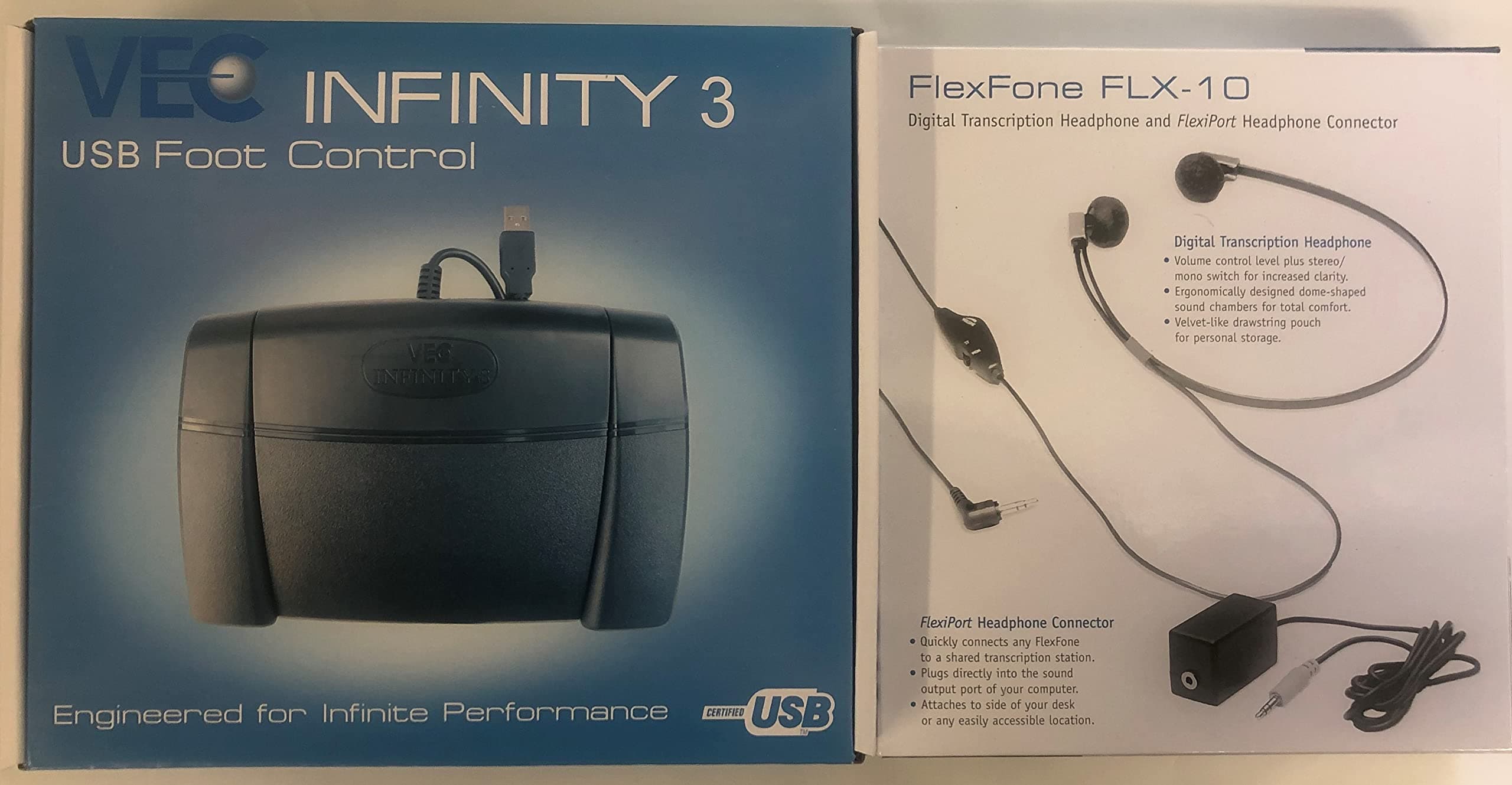 Express Scribe Transcription Kit - Professional Software, Heavy Duty Infinity IN-USB-3 Foot Pedal, Spectra FLX-10 Headset - 16GB Memory, USB Interface