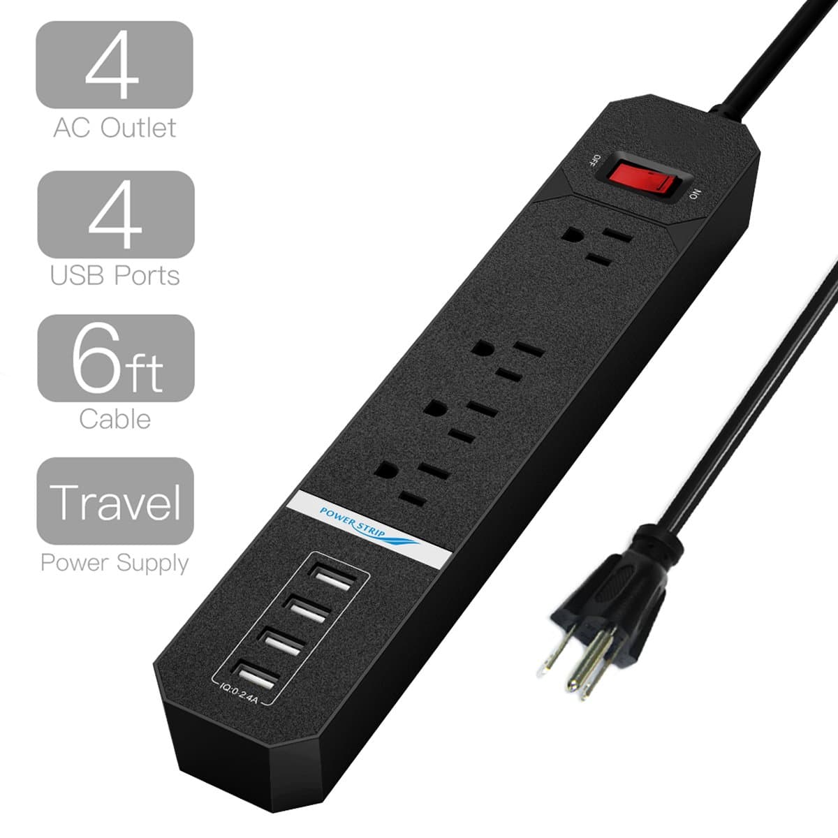 Power Strip with USB, BTGGG Surge Protector Power Strip 4 Outlets with 4 USB Ports, 6ft Power Cord, 600 Joules Overload Protection