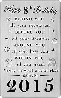 Gezxin 8th Birthday Card for Girl Boy- Happy 8th Birthday Gifts- Sweet 8 Year Yr Old Birthday Presents for Her Him- Personalised 2015 Bday Keepsake for Women Men Teen Girls Boys Teenager