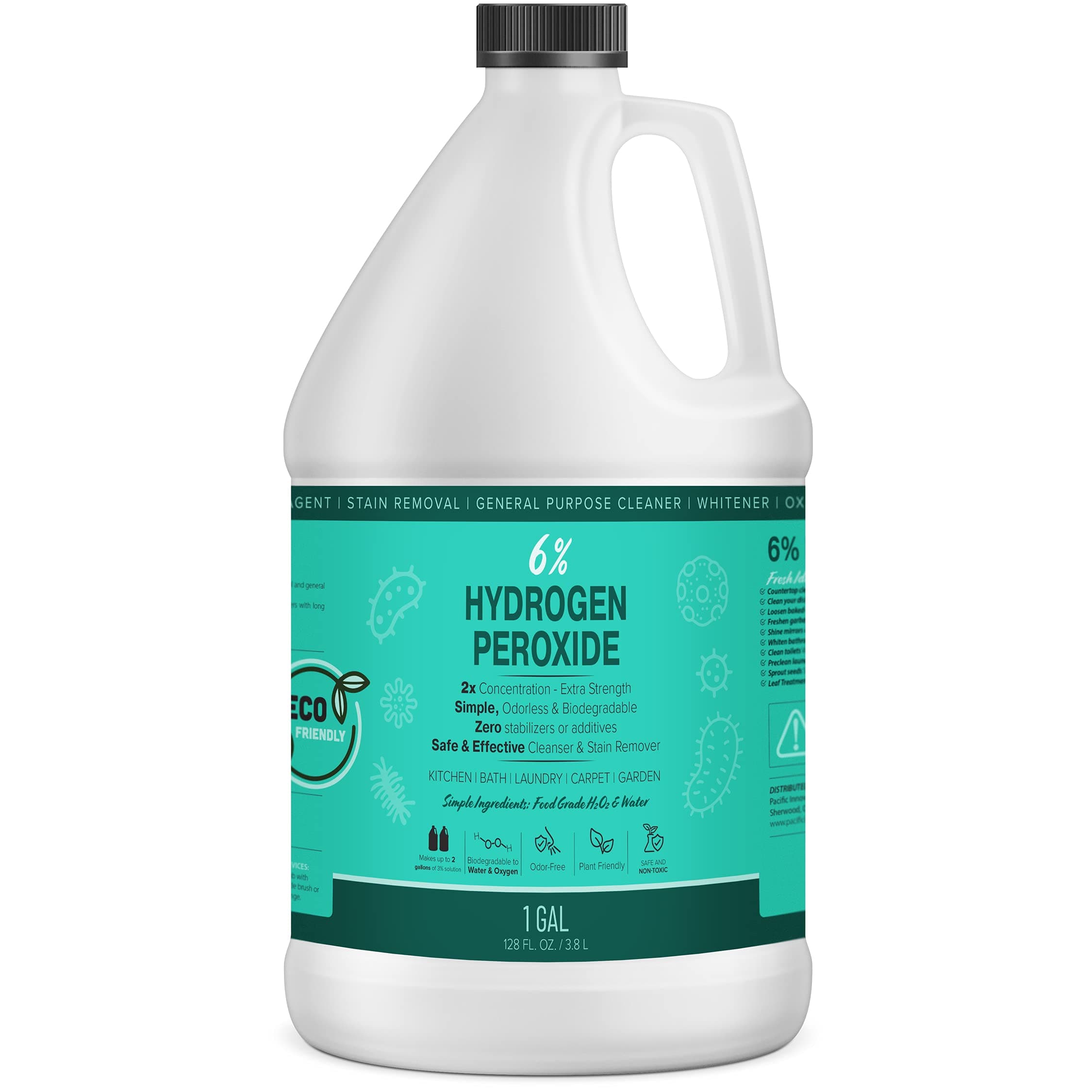MAXTITE 6% Hydrogen Peroxide Solution - 1 Gallon (Just Food-Grade H2O2 & Water!) - Ecofriendly Natural Cleaning Solution for Kitchen, Bath, Laundry & More - HDPE Jug w/Child-Safe Cap Made in USA
