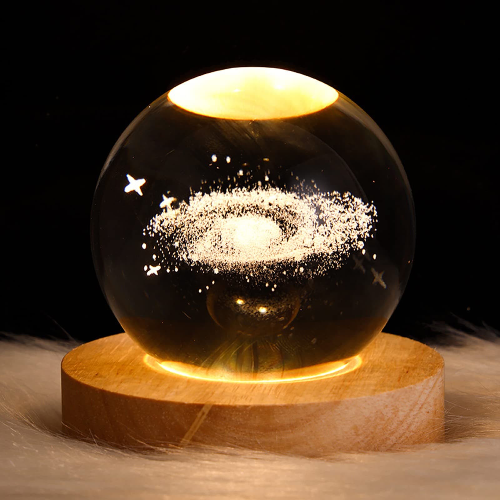 3D Galaxy Crystal Ball Night Light, LED Solar System Crystal Ball Night Light with Wooden Base, Moon Planet Crystal Ball Lamp for Boys Girls Family Friend(Nebula)