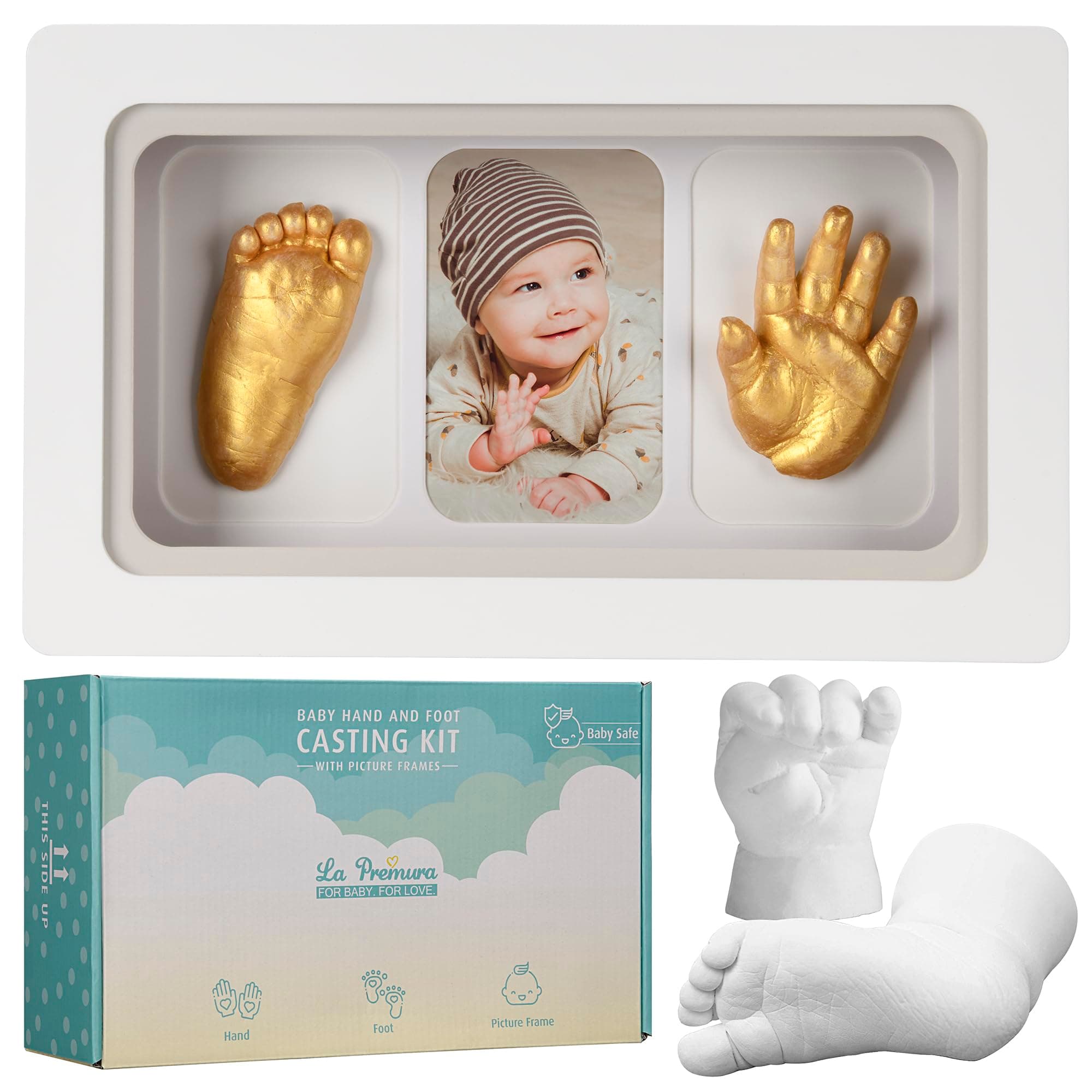 Baby Keepsake Hand Casting Kit with Shadow Box Frame - Plaster Hand Mold Baby Casting Kit for Infant Hand & Foot Molding, Perfect First Birthday, Christmas & Newborn Gifts