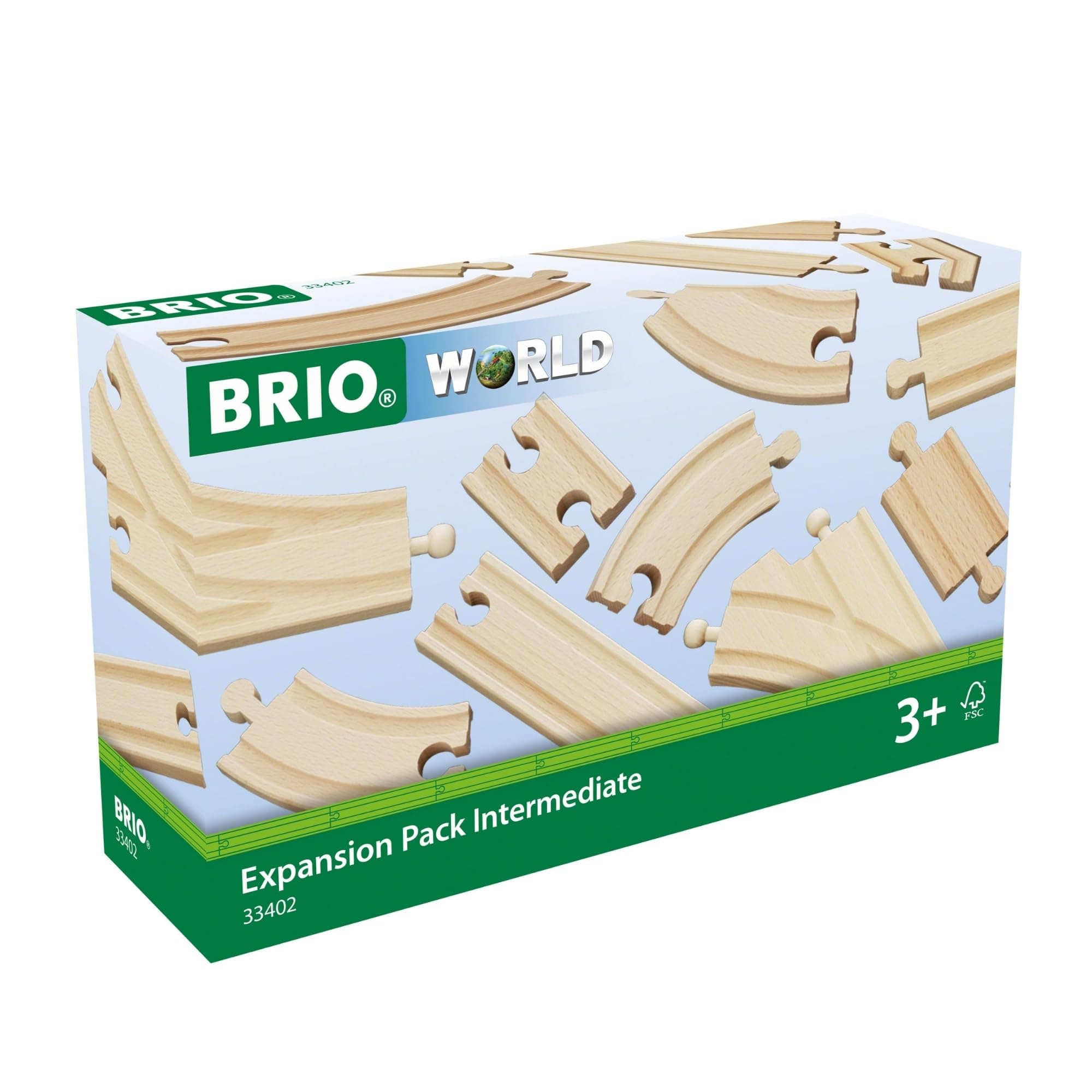 World Expansion Pack Intermediate - Works with All BRIO Train Sets - FSC-certified 16-Piece Wooden Train Tracks with Switches - Grow Existing Systems and Create Railway Empires - Kids Ages 3 & Up