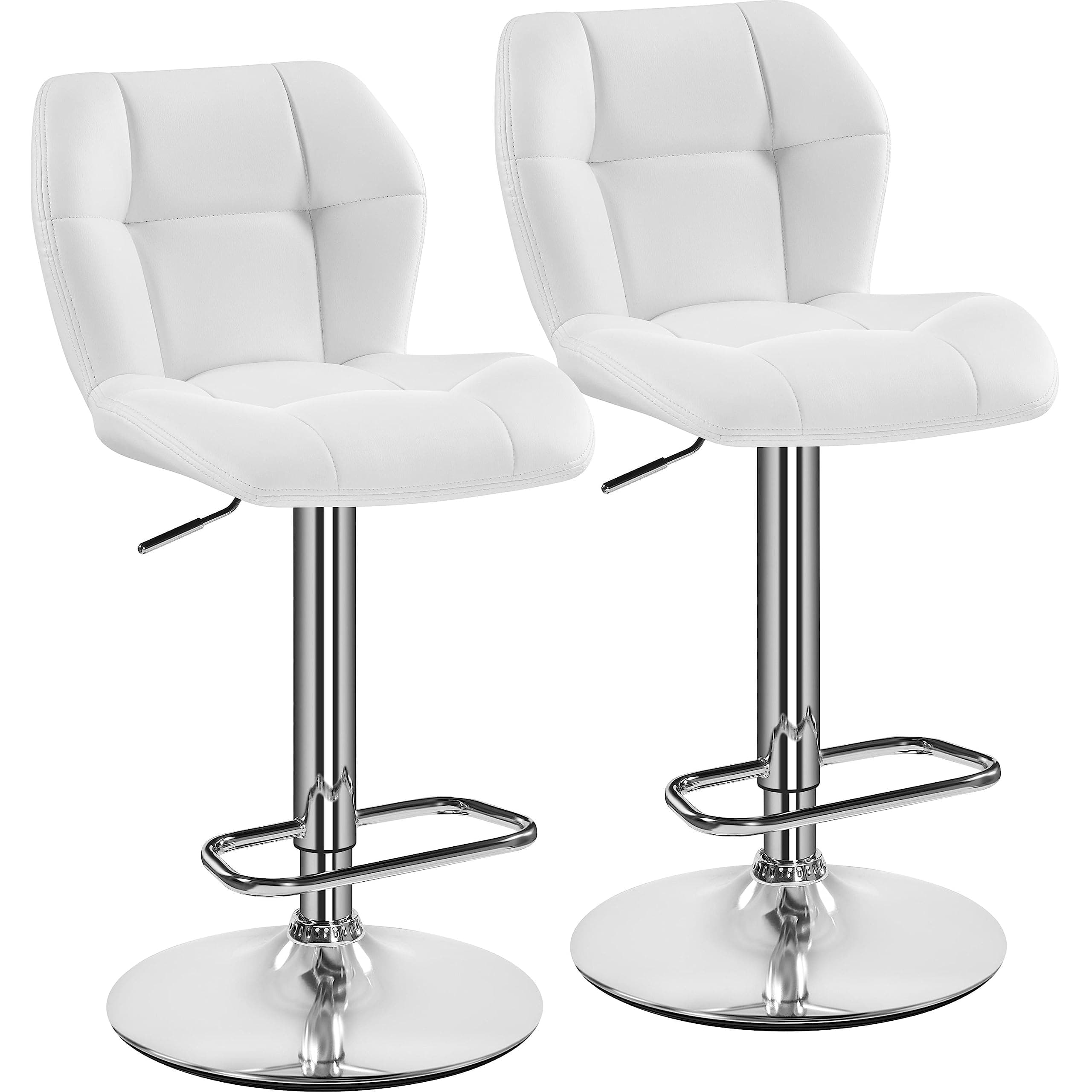 Yaheetech Bar Stools Set of 2, PU Leather Breakfast Bar Chairs, Swivel Height Adjustable Barstools, Counter Stools with Backrest for Home Kitchen Restaurant, White