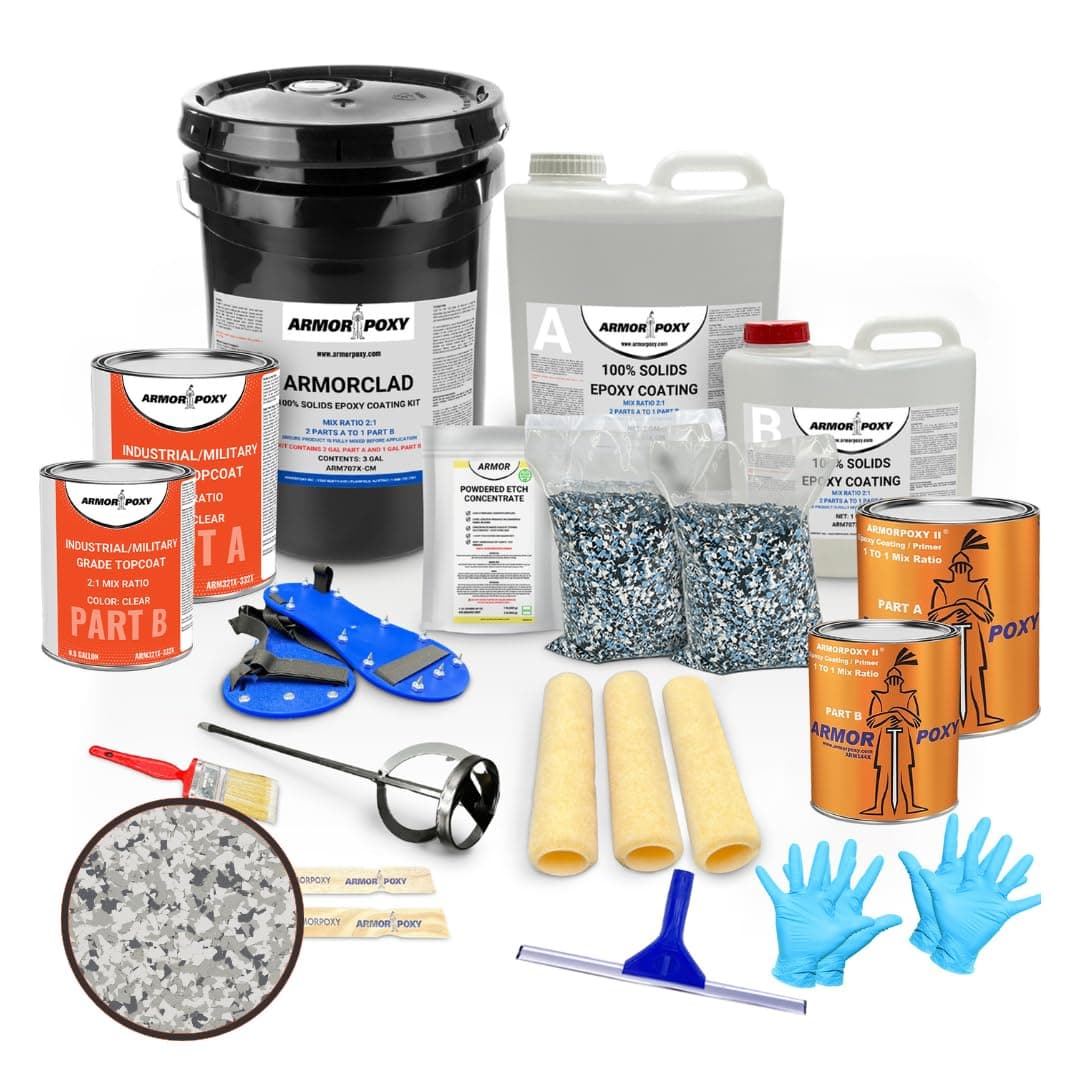 ArmorPoxy Luxury Design Epoxy Floor Kit – 100% Solids - Professional-Grade 4-Layer System w/Color Chips – UV-Resistant, Chemical-Proof Garage & Commercial Flooring DIY-Friendly | 300 Sq Ft - Snowfall