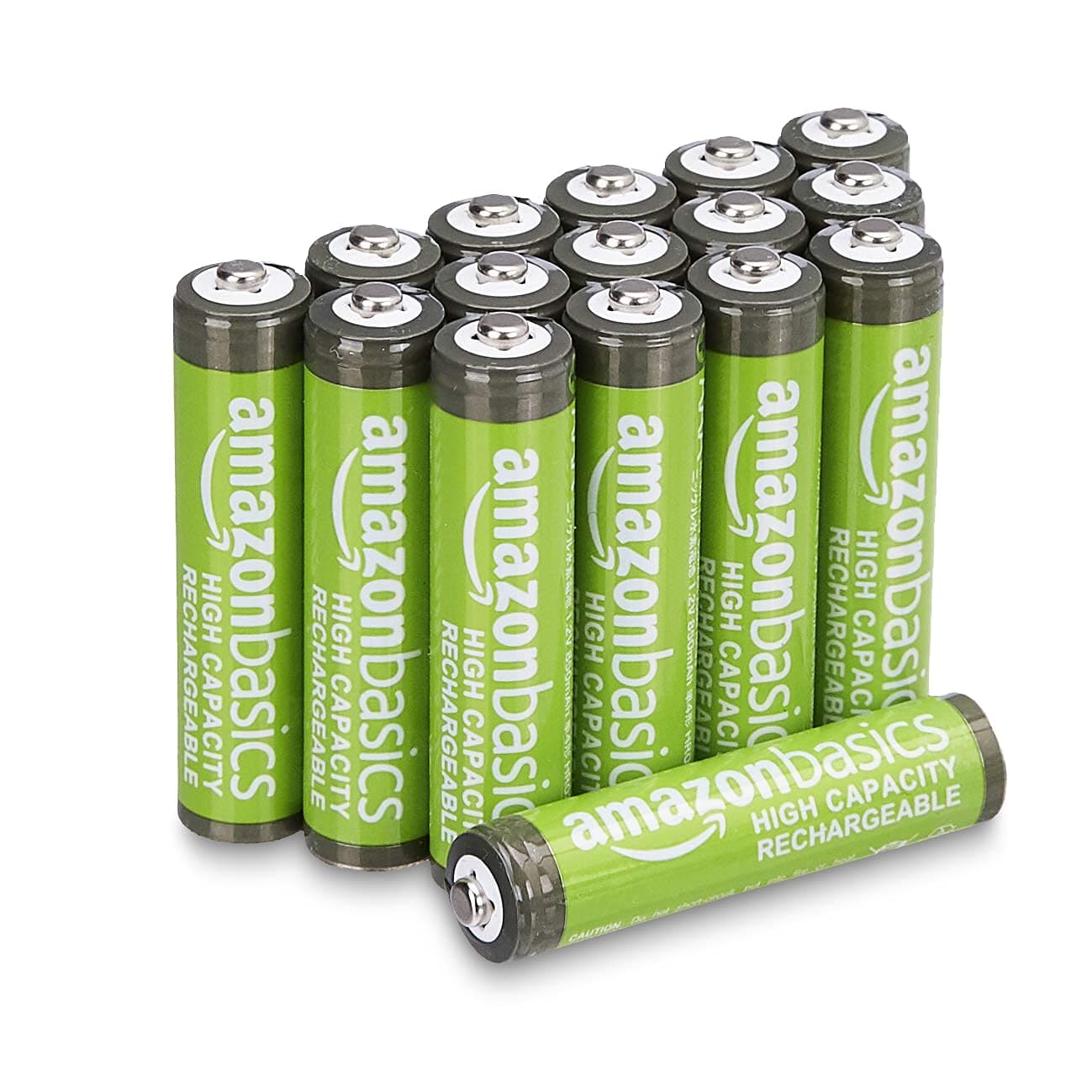 Amazon Basics 16-Pack Rechargeable AAA NiMH High-Capacity Batteries, 850 mAh, 1.2V, Recharge up to 500x Times, Pre-Charged